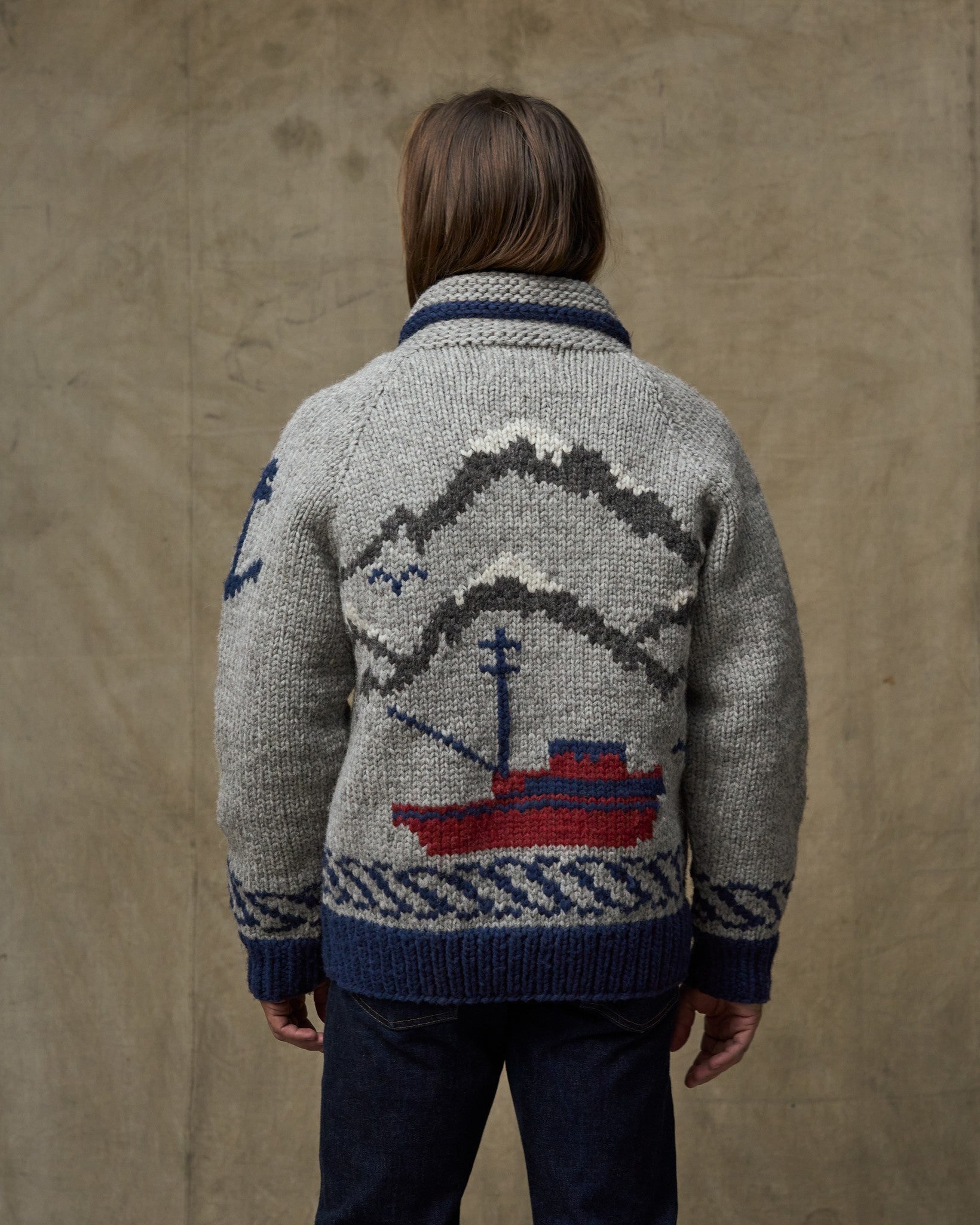 Handmade Full-zip Sweater - Heather Gray / Fishing Boat - Image 2