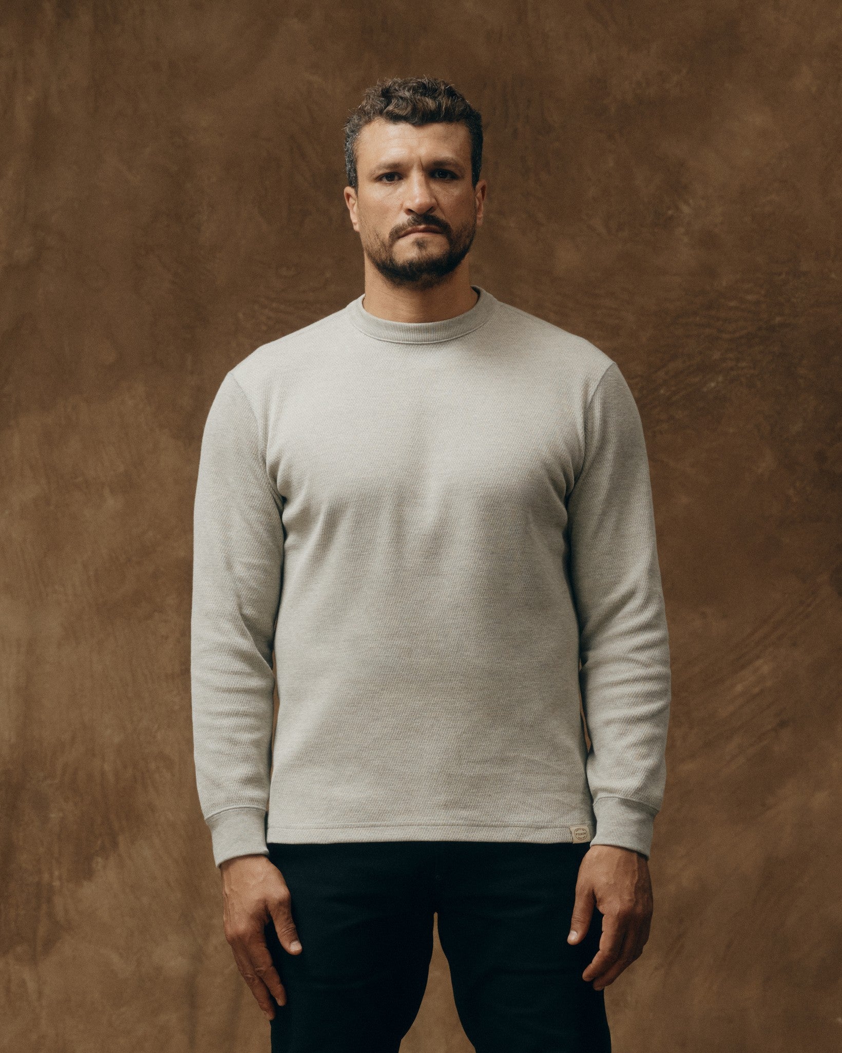Waffle Knit Thermal Crewneck - Light Heather Gray