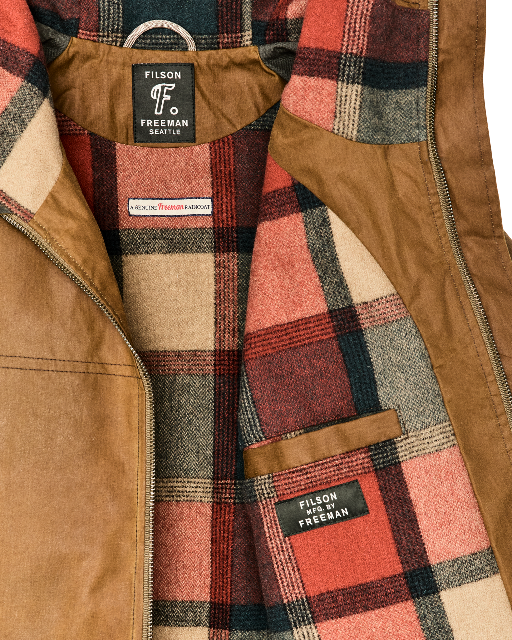 Filson X Freeman Wool Lined Raincoat - Dark Tan / Amber Spruce - Image 5
