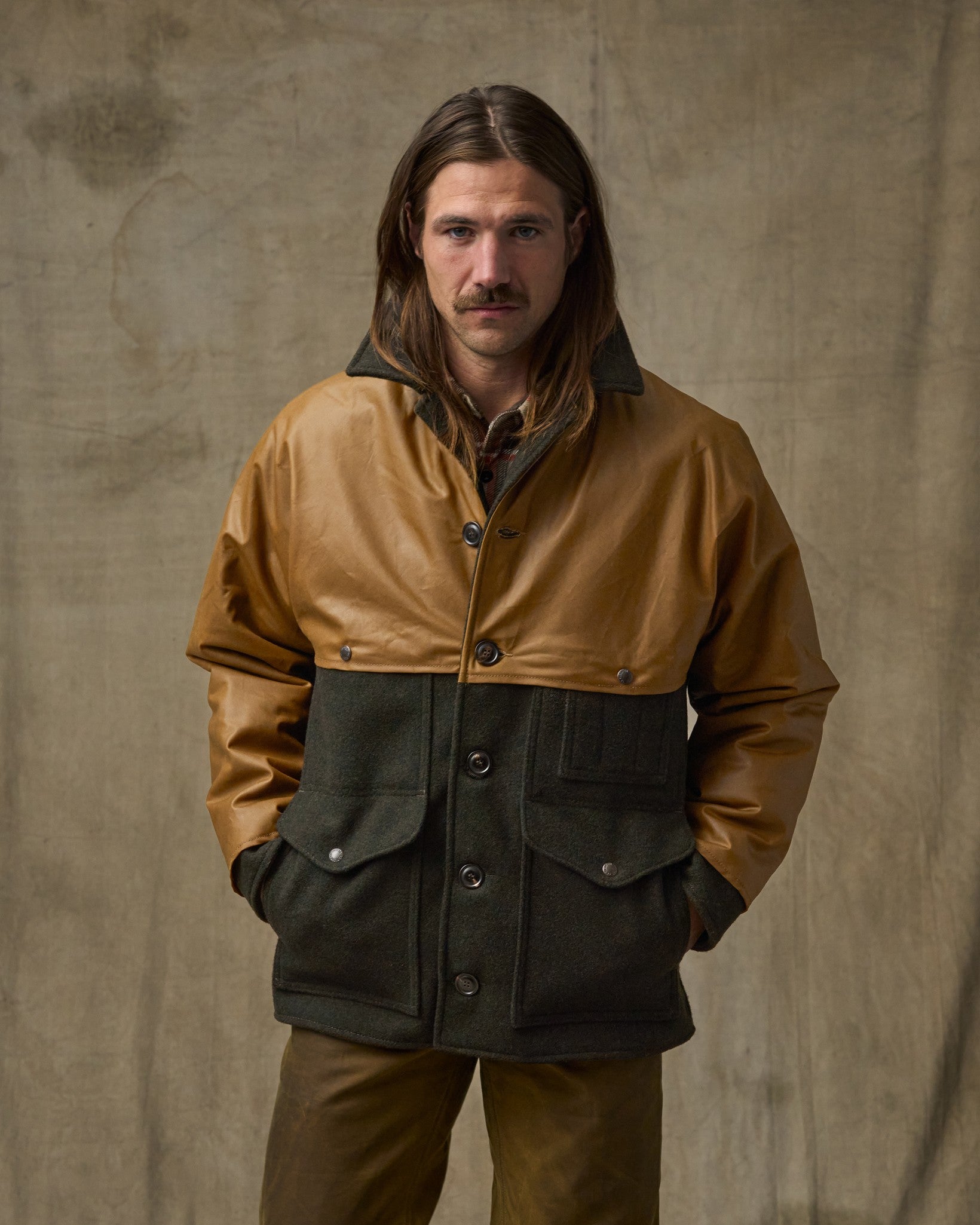 Mackinaw Wool Caped Cruiser Jacket - Peat Black / Dark Tan - Image 2