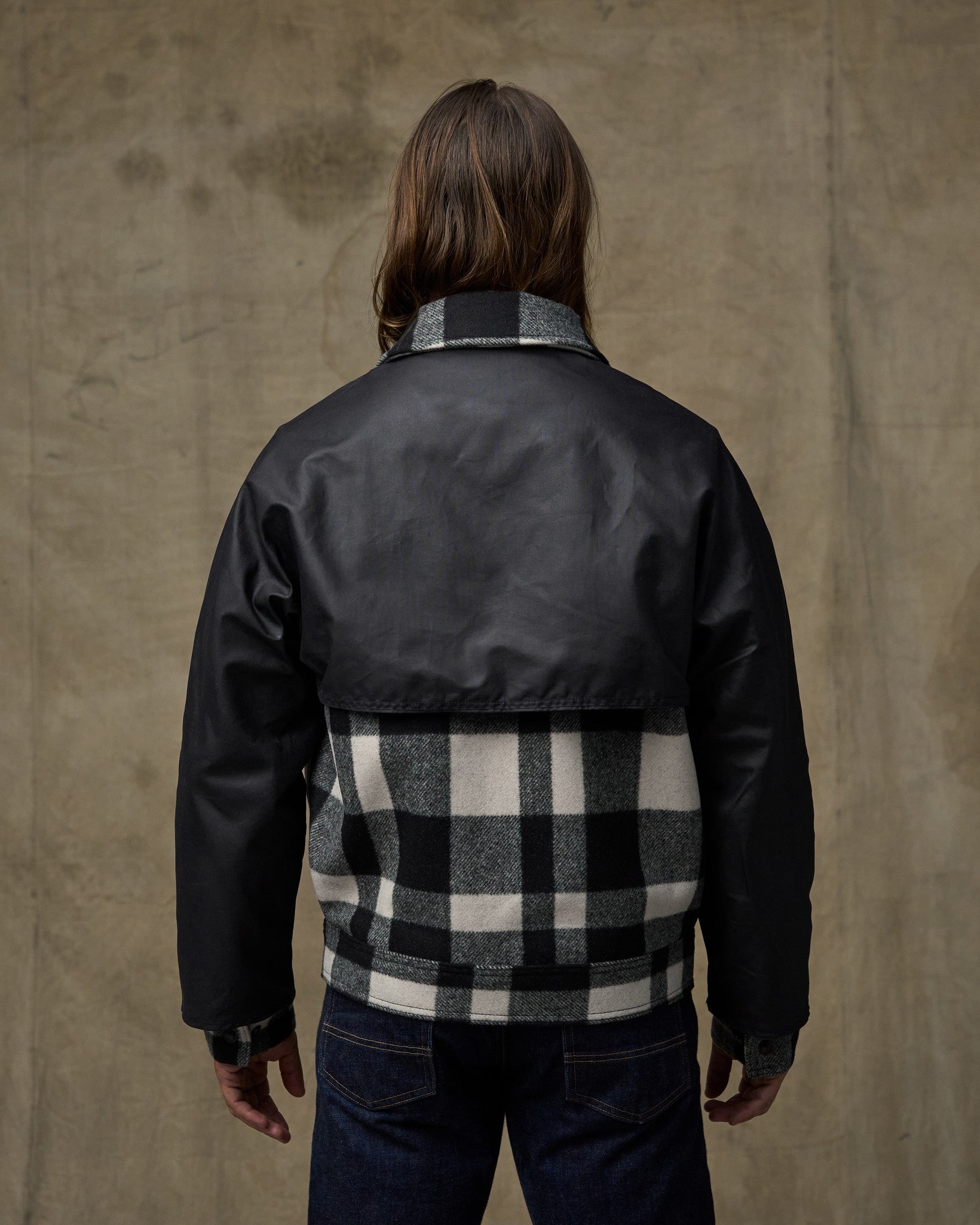 Mackinaw Wool Caped Jacket - Natural Black Plaid Navy - Image 2
