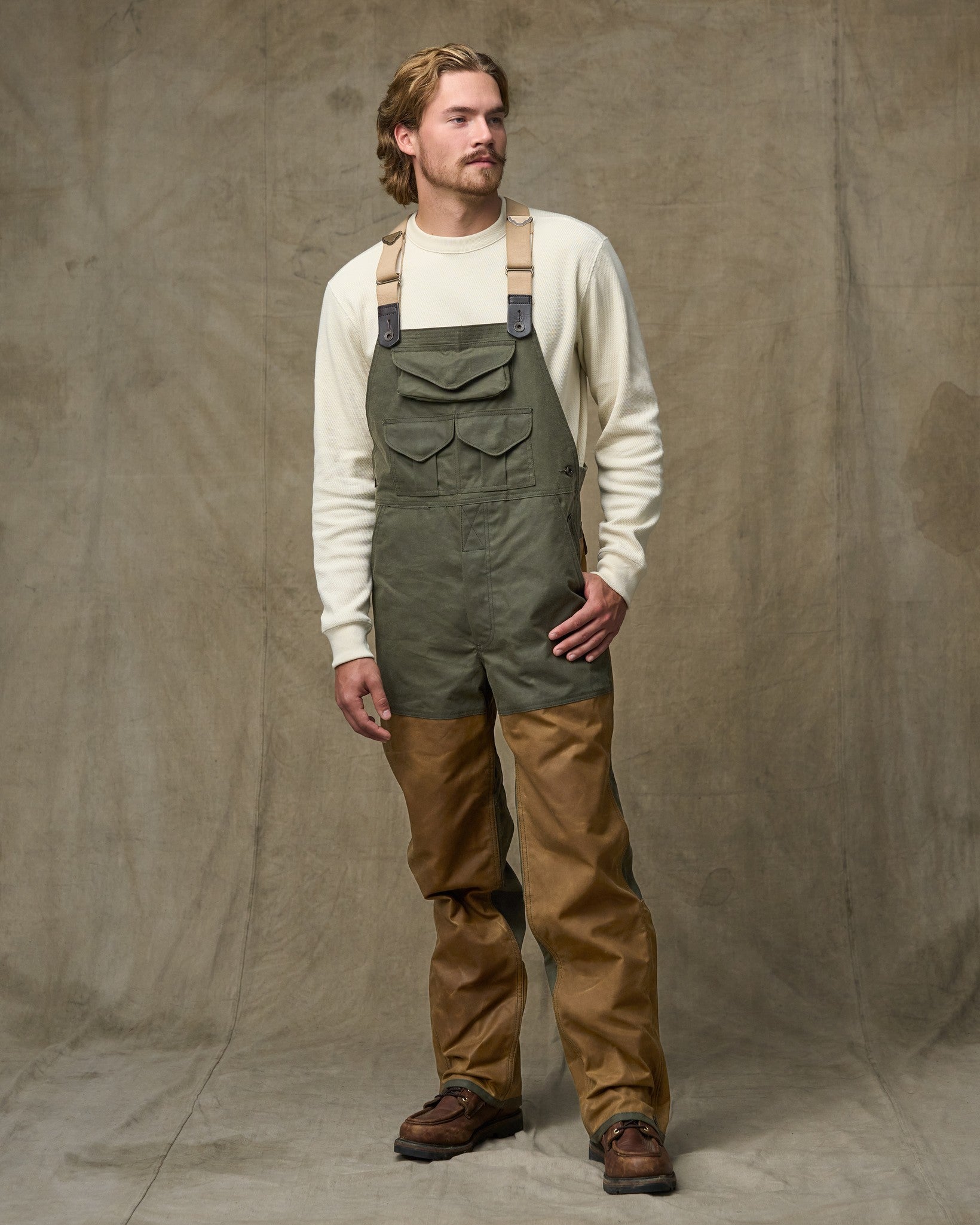 Double Hunting Bibs With Zipper - Otter Green / Dark Tan