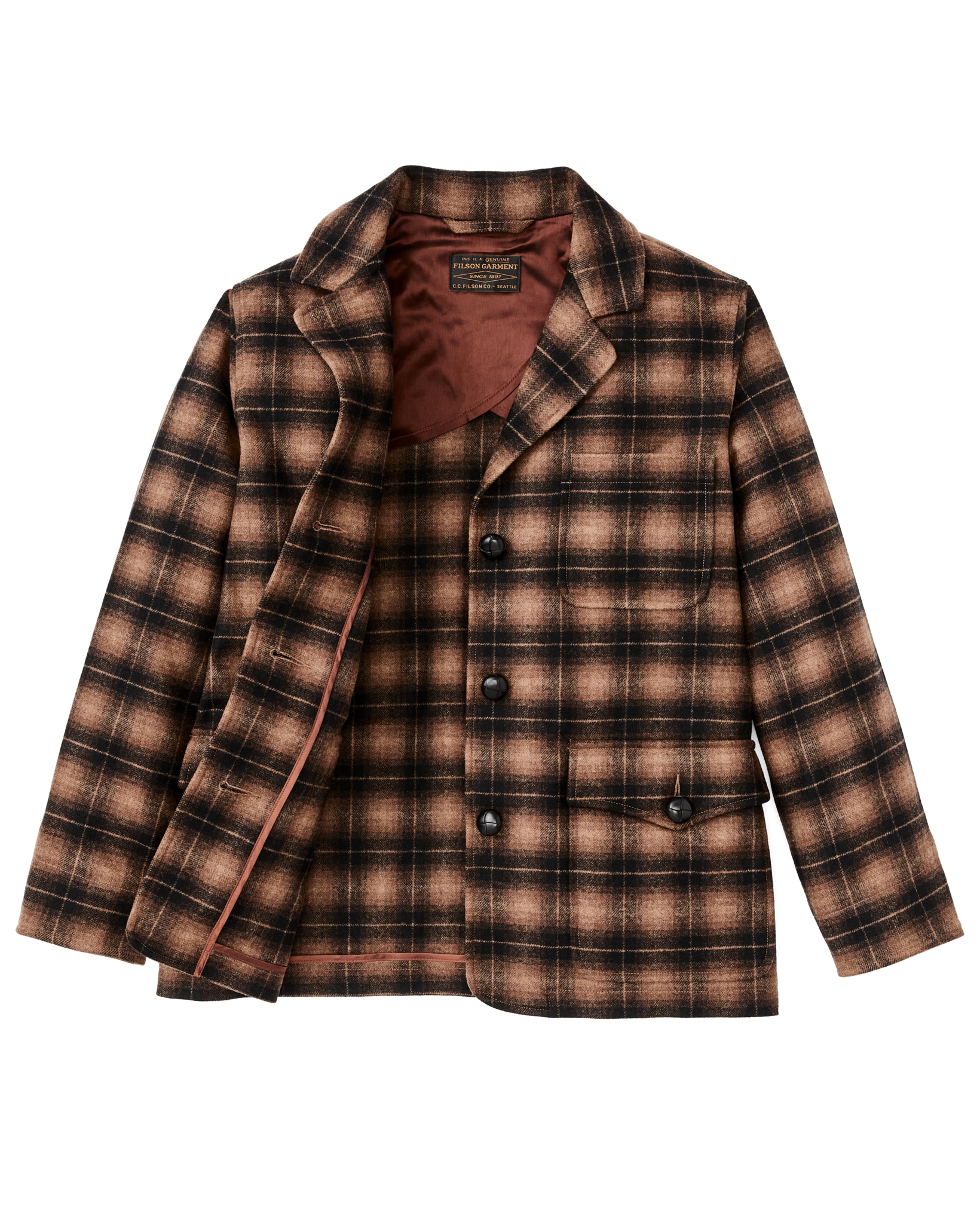 Women's Unconstructed Wool Blazer - Bronze Brown Plaid - Image 4