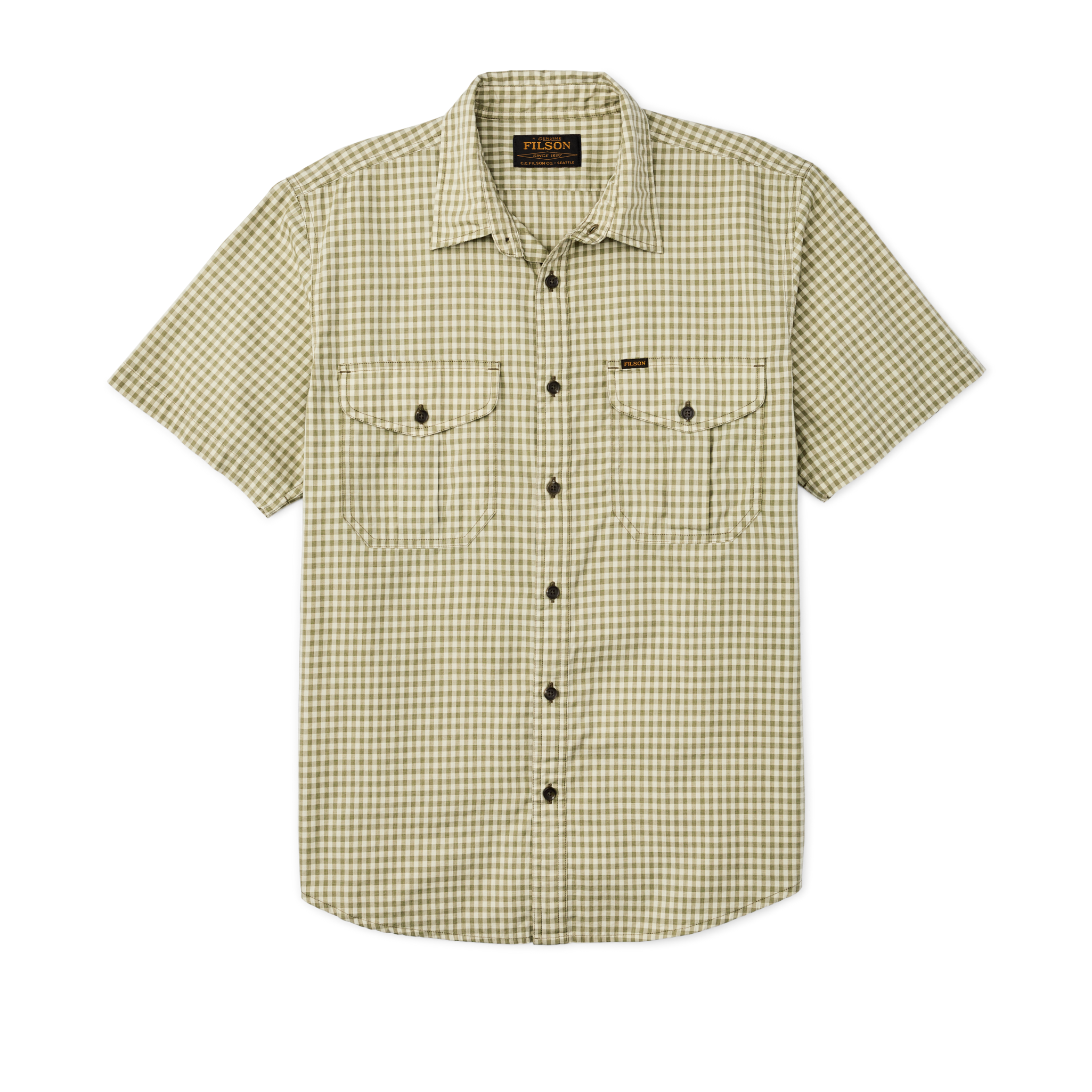 Filson's Washed Short Sleeve Feather Cloth Shirt - Green / Ivory Gingham