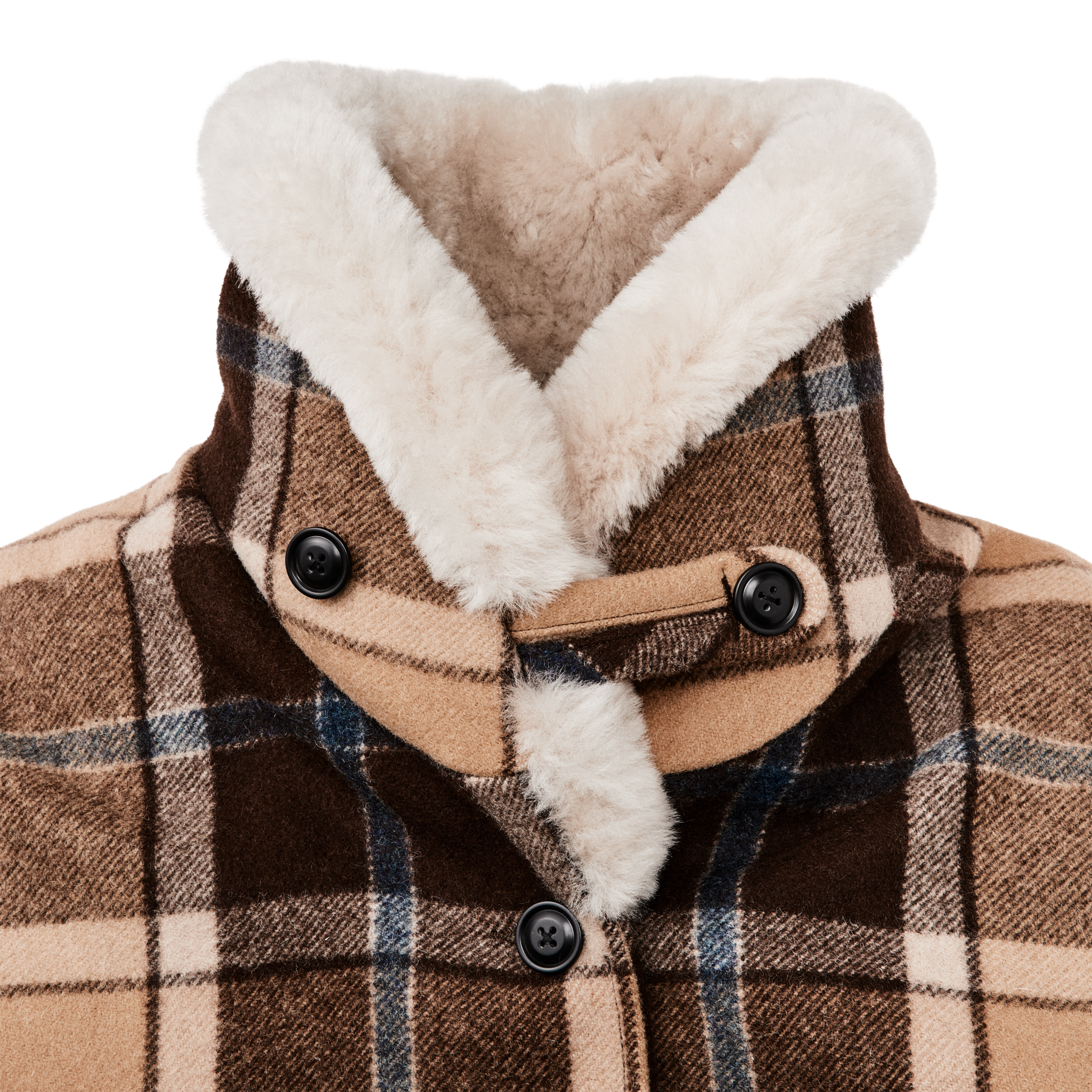 Women's Lined Wool Packer Coat - Cream / Brown / Multi Plaid - Image 4