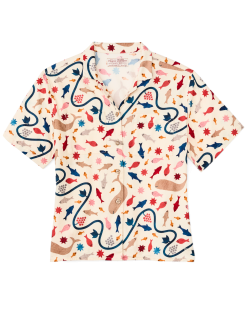 Women's Short Sleeve Camp Shirt - Natural / Whale Print