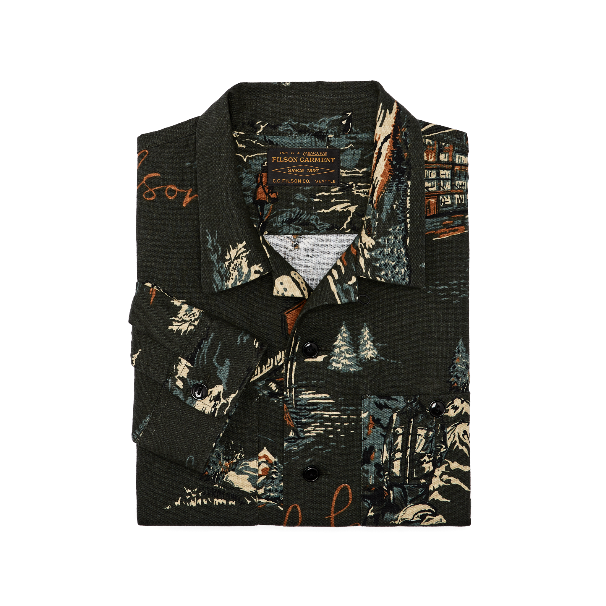 Elk Heights Camp Shirt - Green Northwest Scenic Print - Image 3