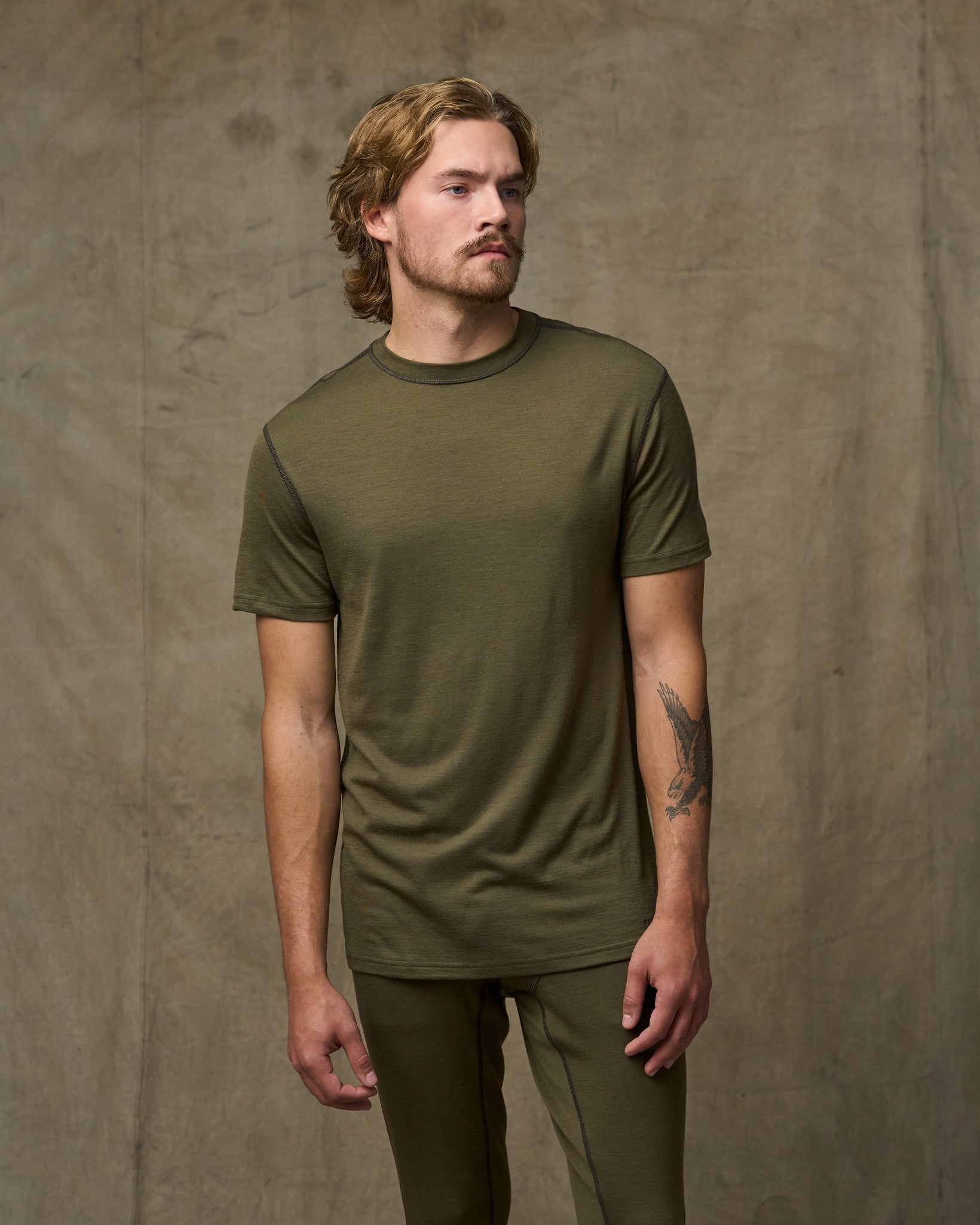 210g Merino Wool Short Sleeve Crewneck - Dark Olive - Image 3