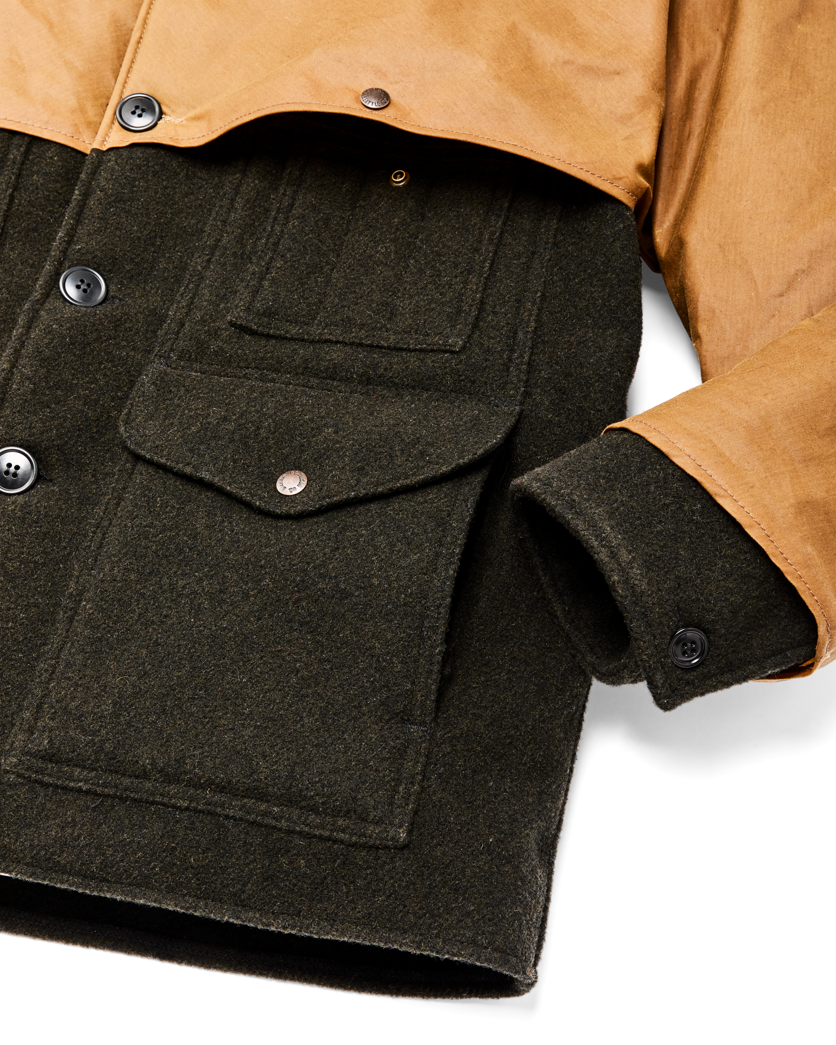 Mackinaw Wool Caped Cruiser Jacket - Peat Black / Dark Tan - Image 8