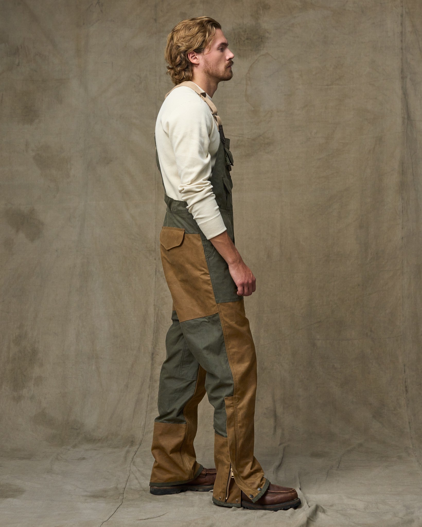 Double Hunting Bibs With Zipper - Otter Green / Dark Tan - Image 4