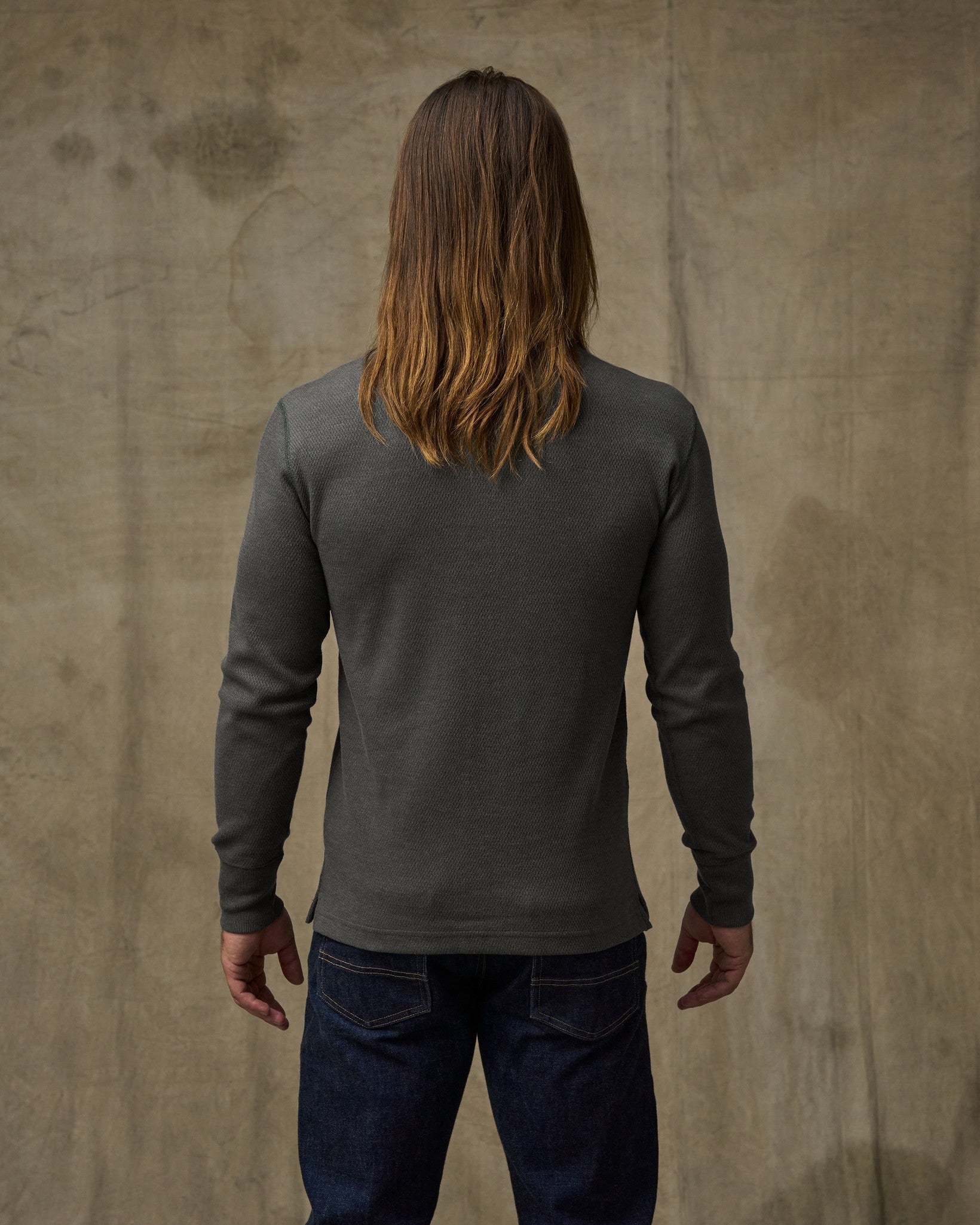 Waffle Knit Henley - Charcoal - Image 2