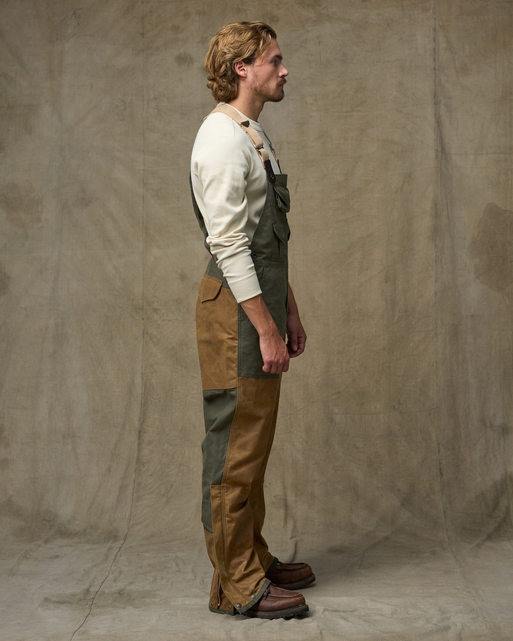 Double Hunting Bibs With Zipper - Otter Green / Dark Tan - Image 3