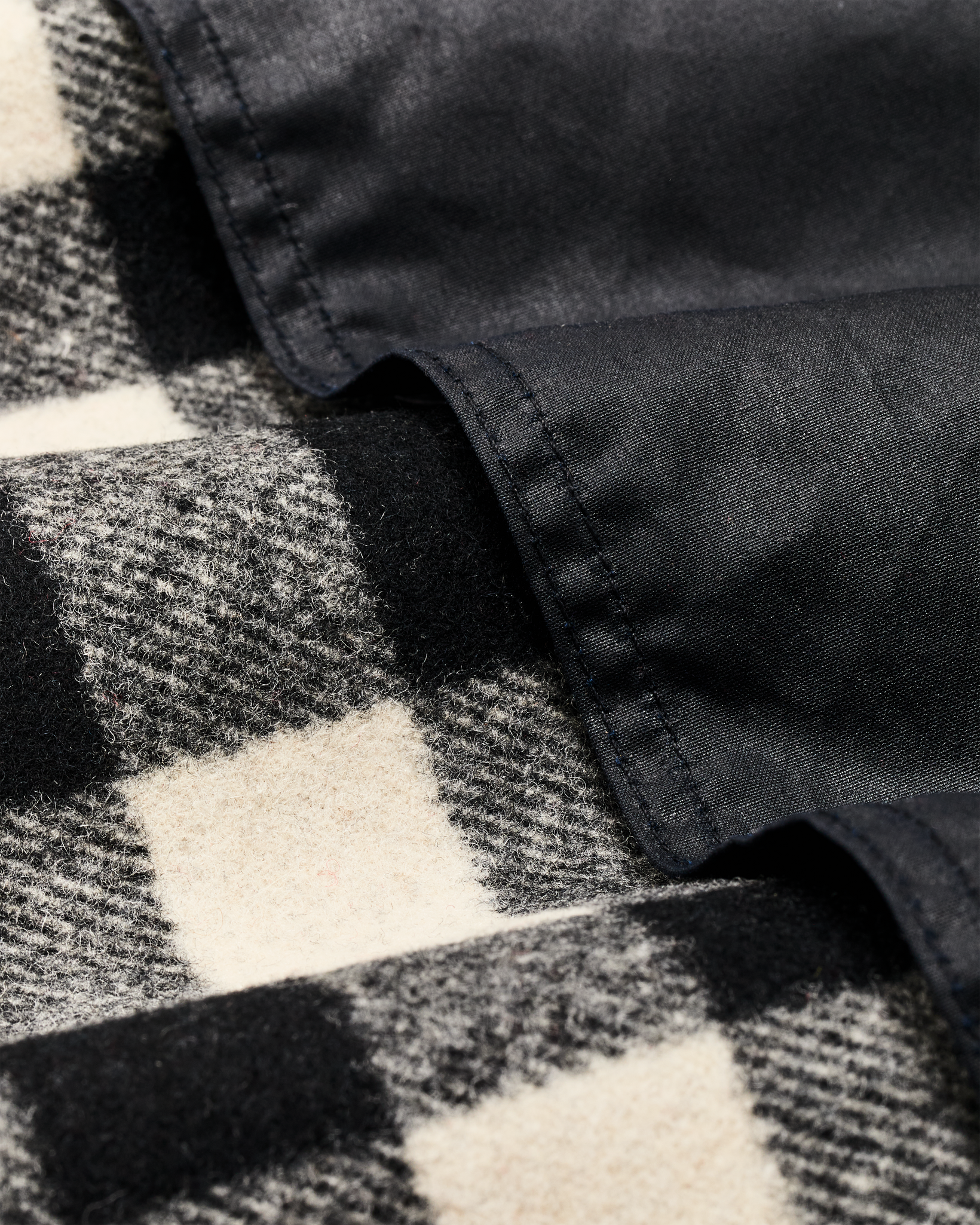 Mackinaw Wool Caped Jacket - Natural Black Plaid Navy - Image 8