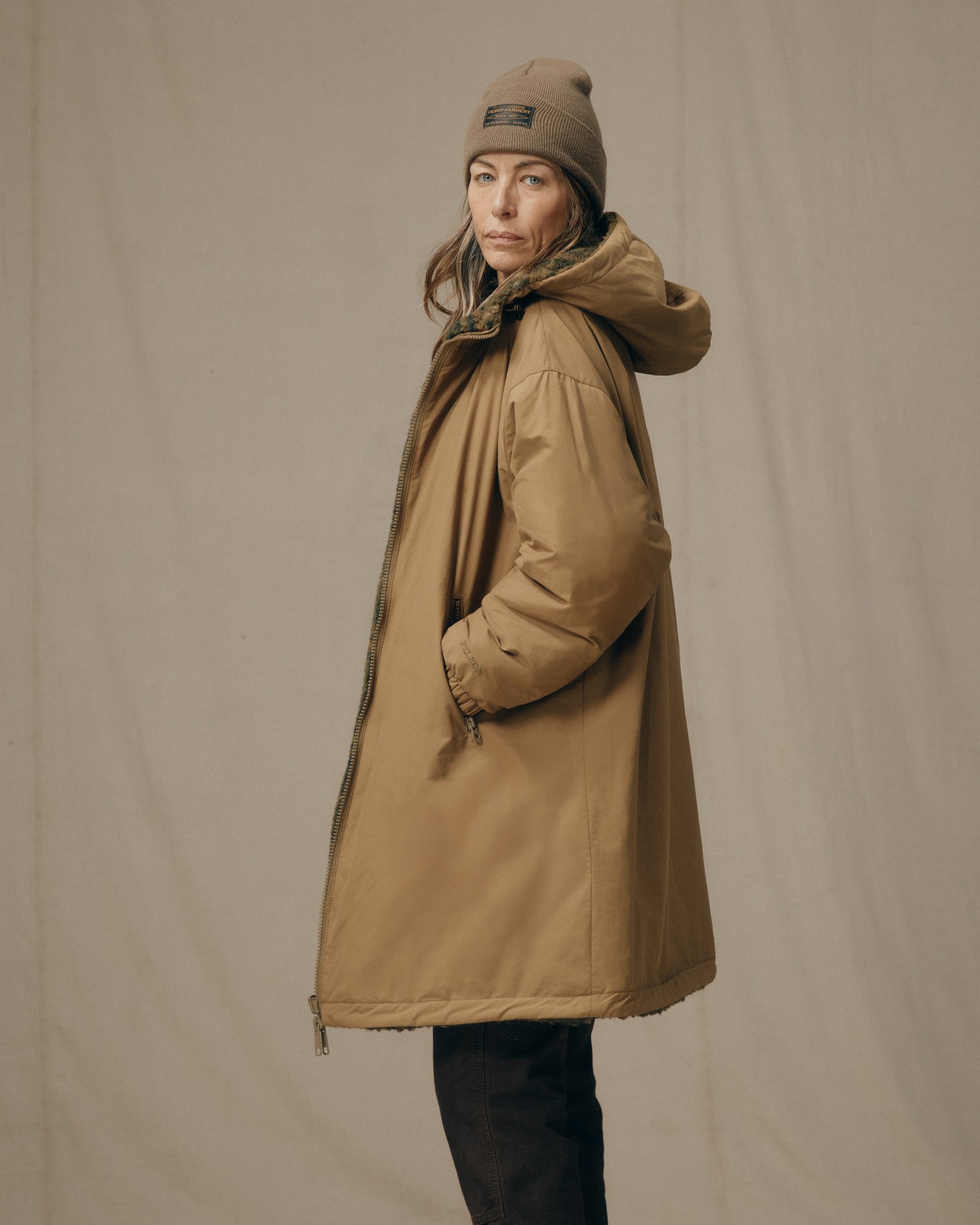 Women's Reversible Woolly Fleece Coat - Tan - Image 2