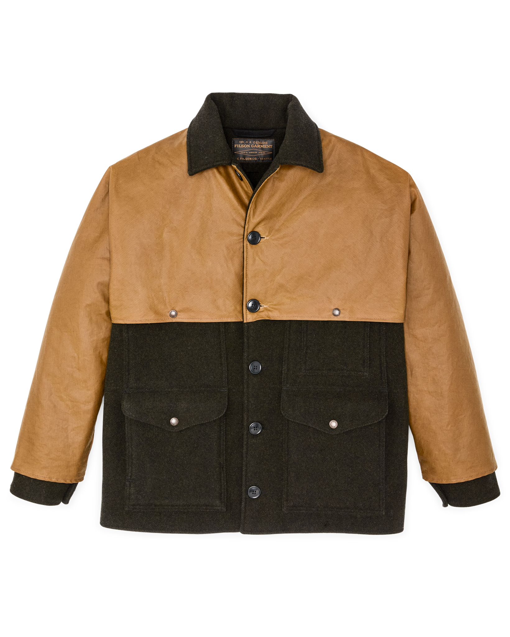 Mackinaw Wool Caped Cruiser Jacket - Peat Black / Dark Tan - Image 5