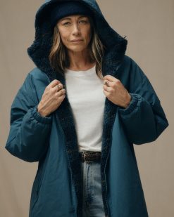 Women's Reversible Woolly Fleece Coat - Dark Teal