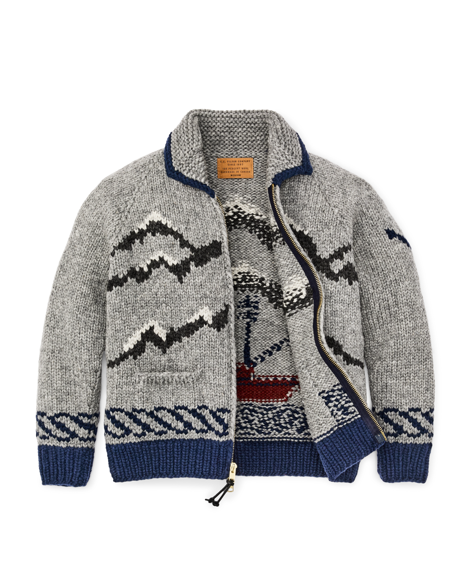 Handmade Full-zip Sweater - Heather Gray / Fishing Boat - Image 5