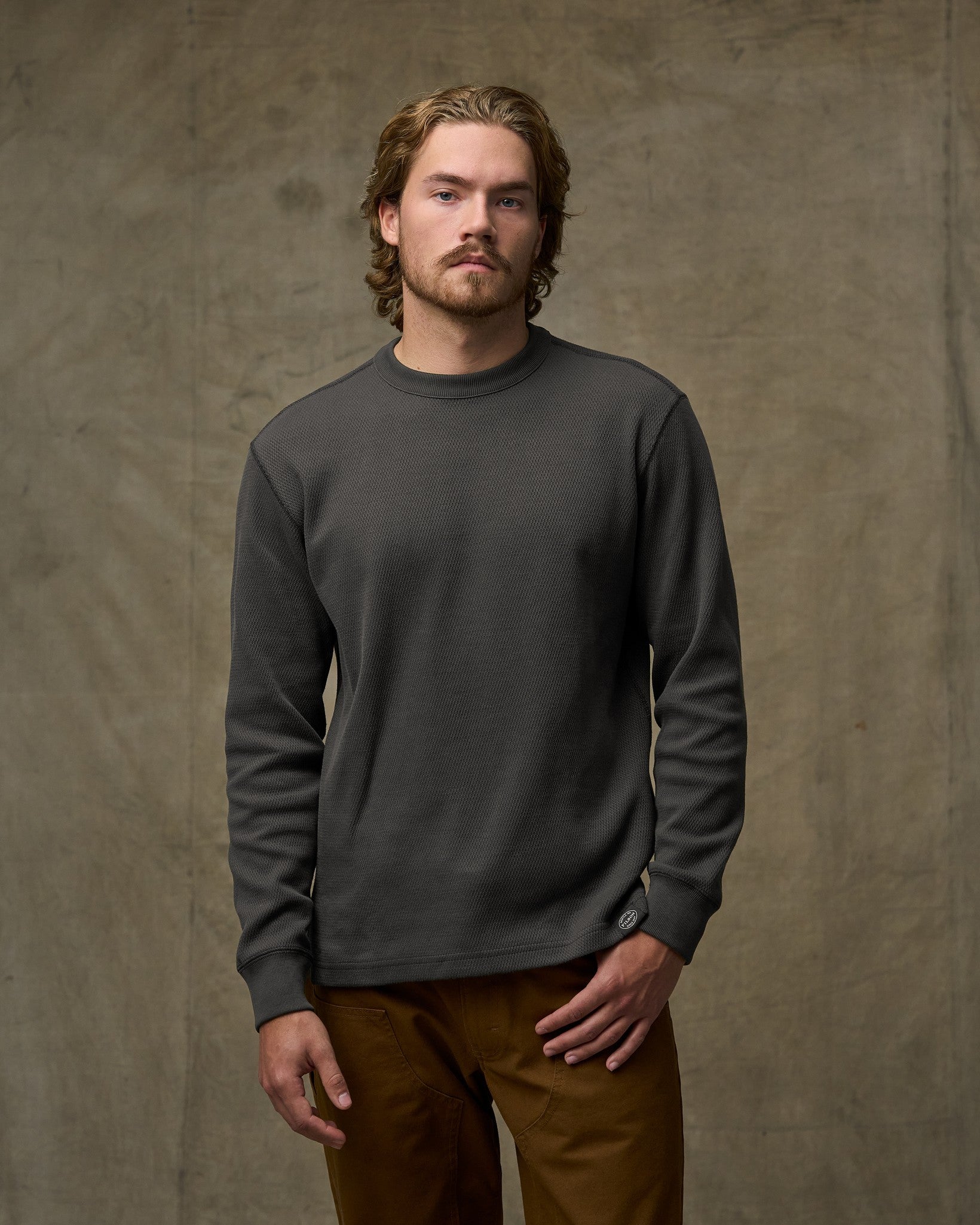 Waffle Knit Thermal Crewneck - Faded Black