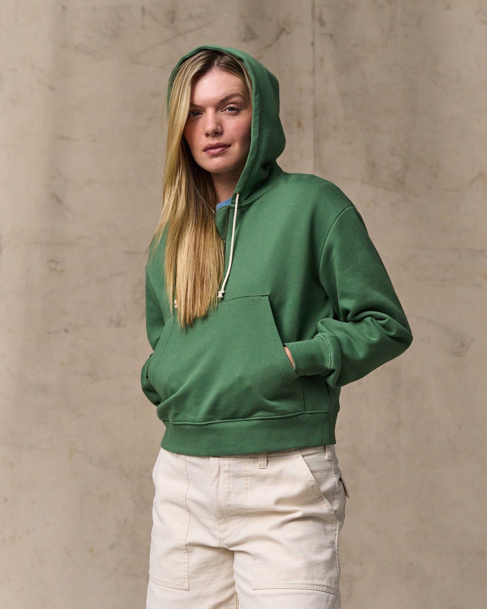 Women's French Terry Half-zip Hoodie - Light Forest - Image 4
