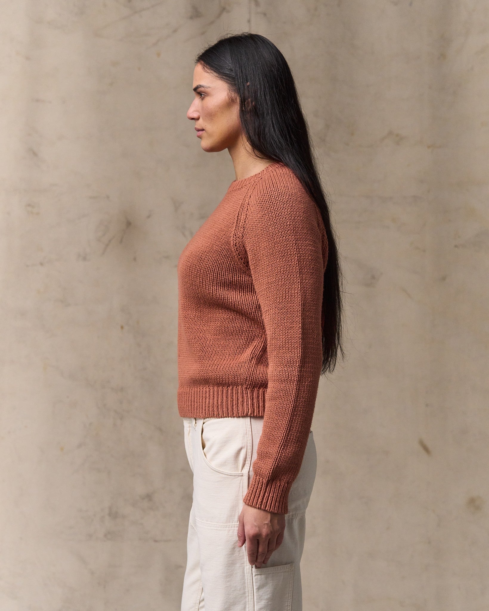 Women's Cotton Crewneck Sweater - Copper Brown - Image 3