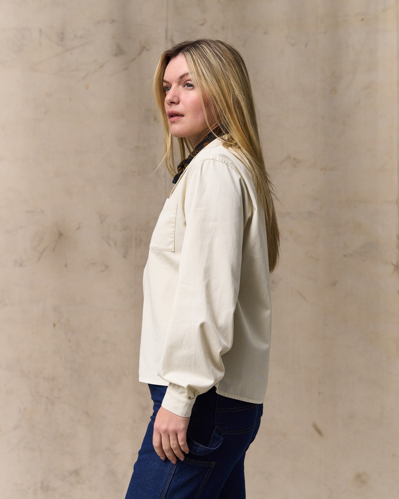 Women's Long Sleeve Twill Camp Shirt - Cream - Image 3