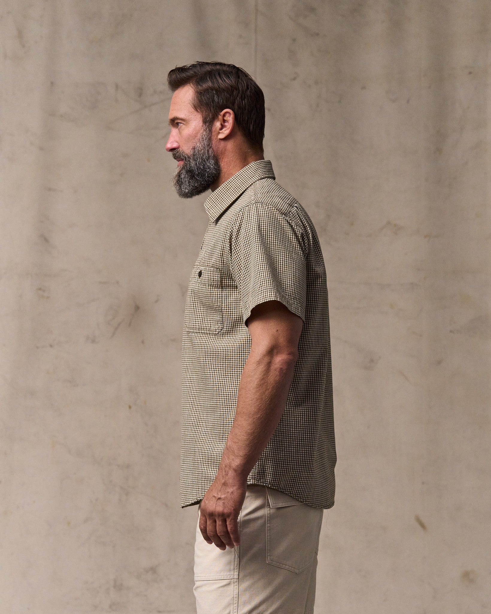 Short Sleeve Chambray Shirt - Coffee / Natural Plaid - Image 3