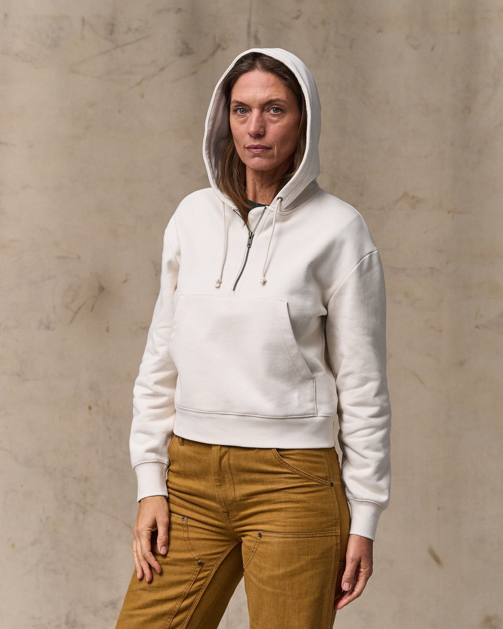 Women's French Terry Half-zip Hoodie - Ivory - Image 4