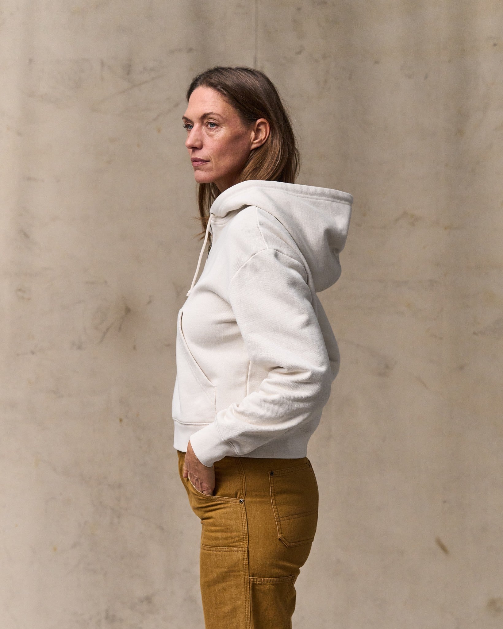 Women's French Terry Half-zip Hoodie - Ivory - Image 3