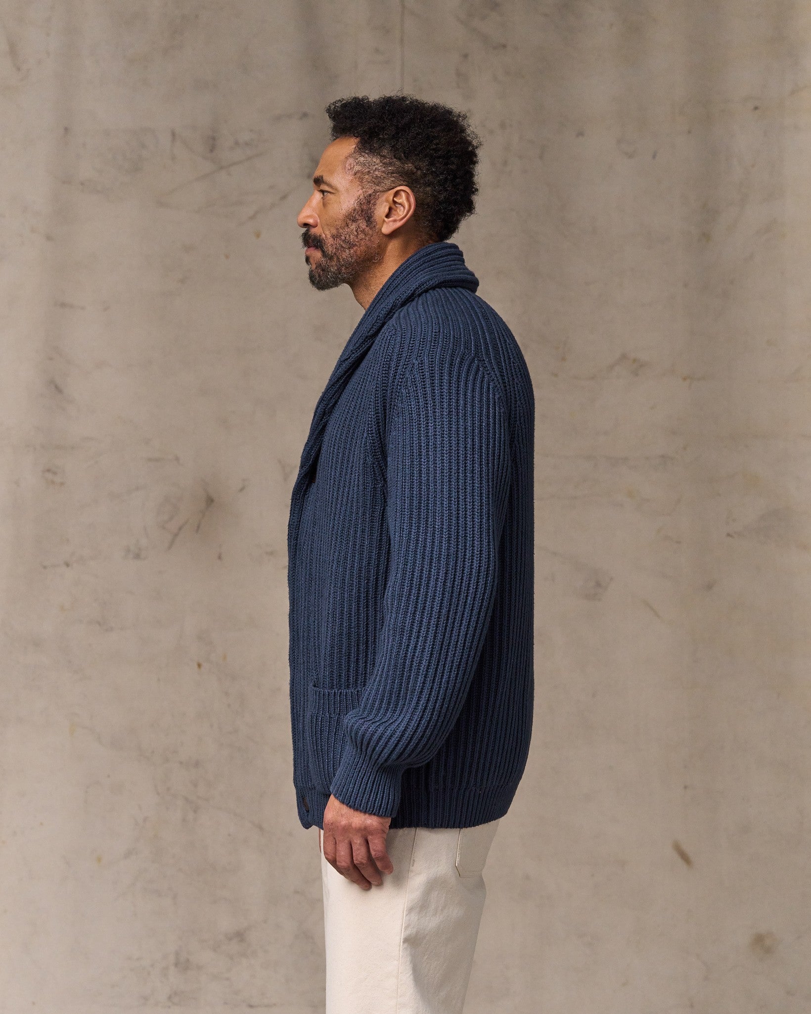 Fisherman Rib Cotton Cardigan - Navy - Image 4