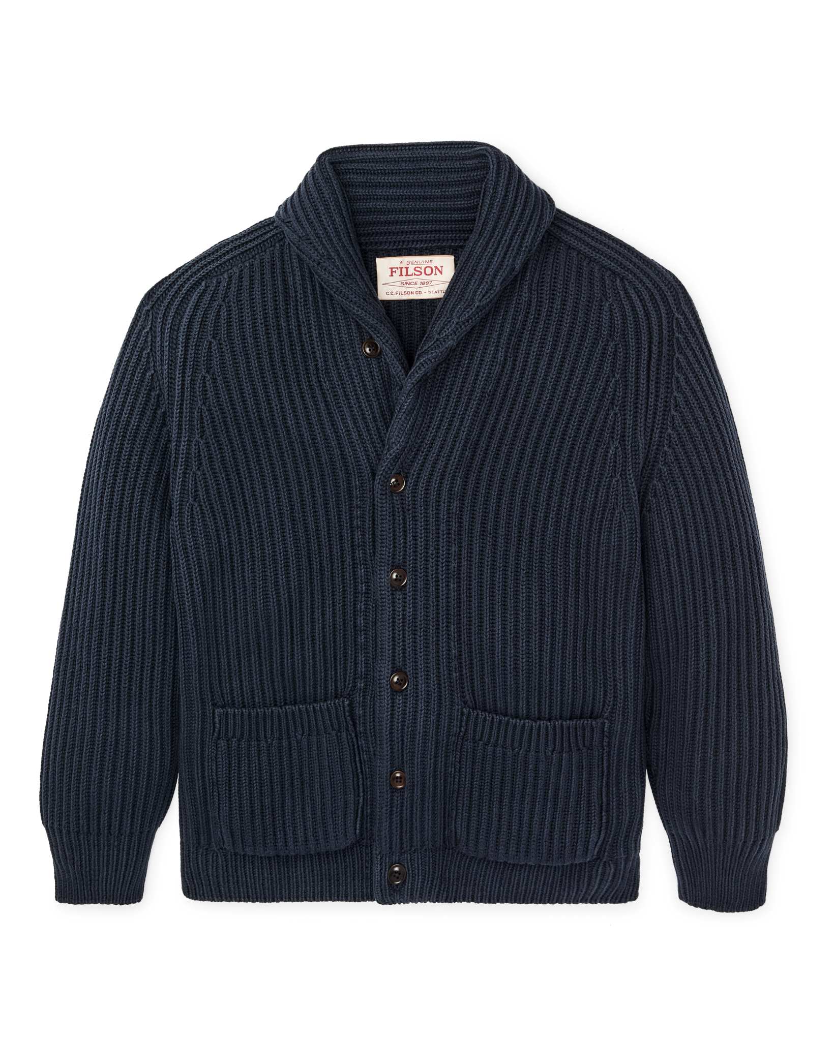 Fisherman Rib Cotton Cardigan - Navy - Image 5