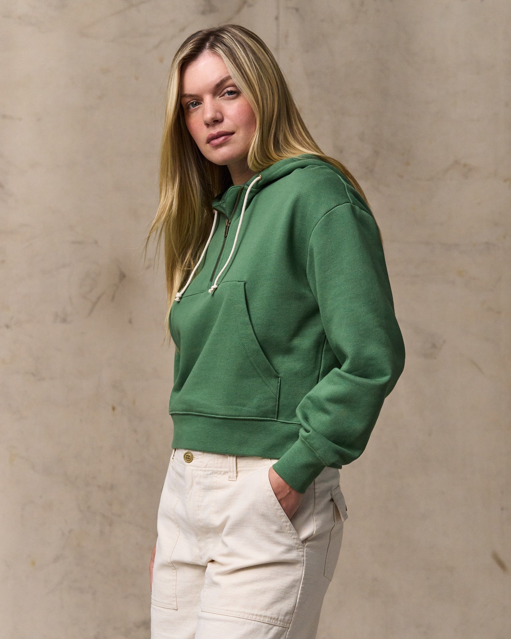 Women's French Terry Half-zip Hoodie - Light Forest - Image 3