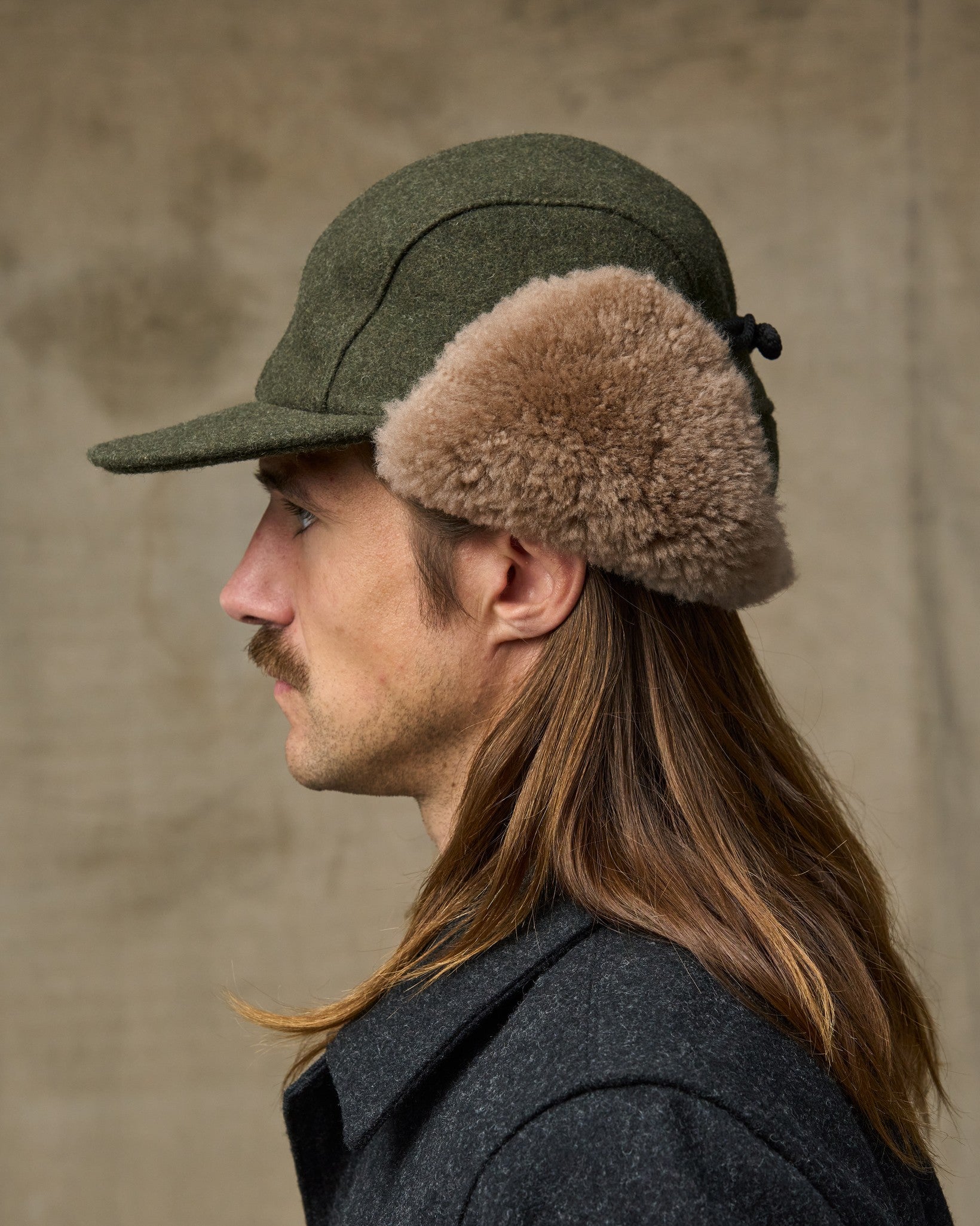 Double Mackinaw Wool Cap - Forest Green / Acorn - Image 2