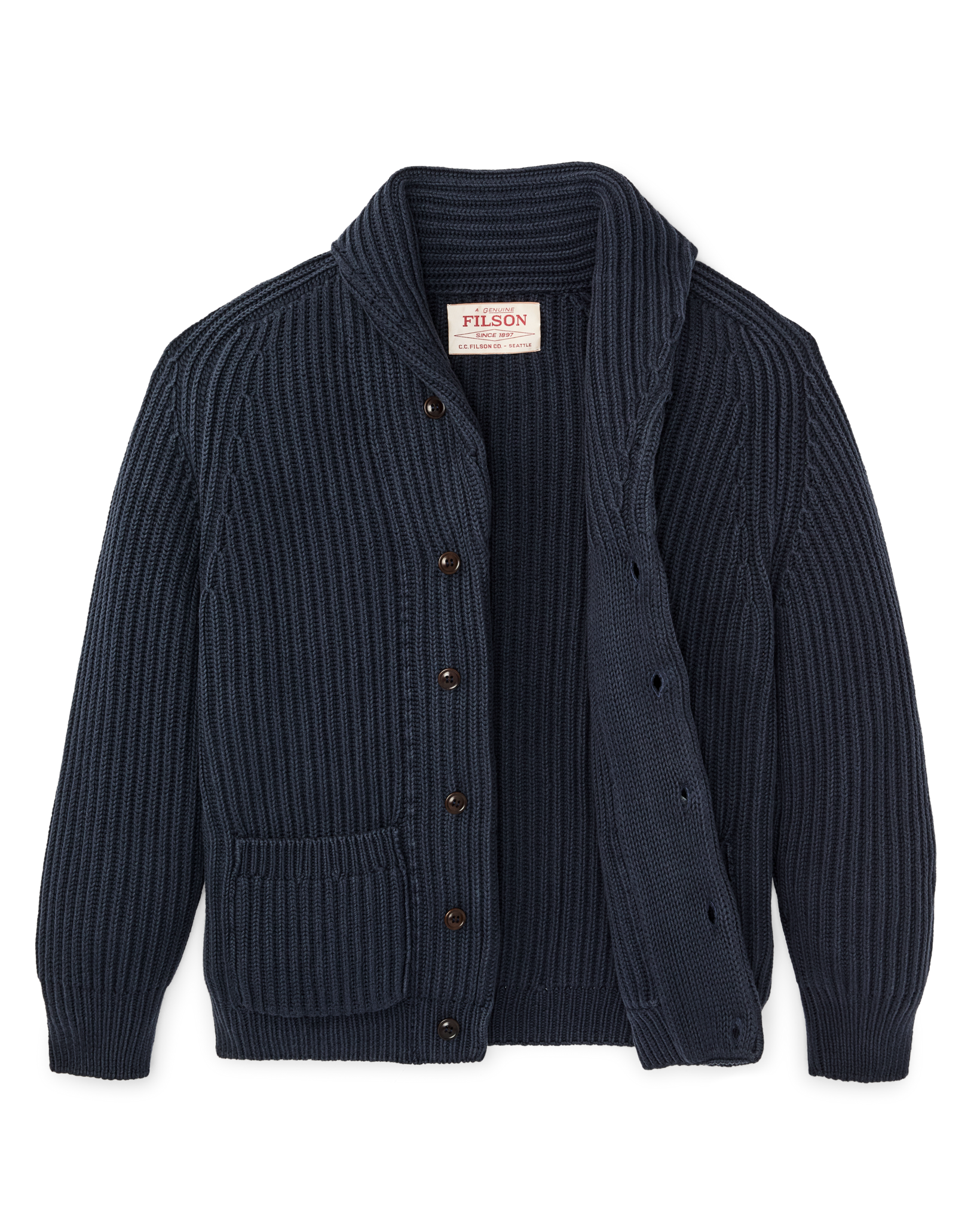 Fisherman Rib Cotton Cardigan - Navy - Image 7