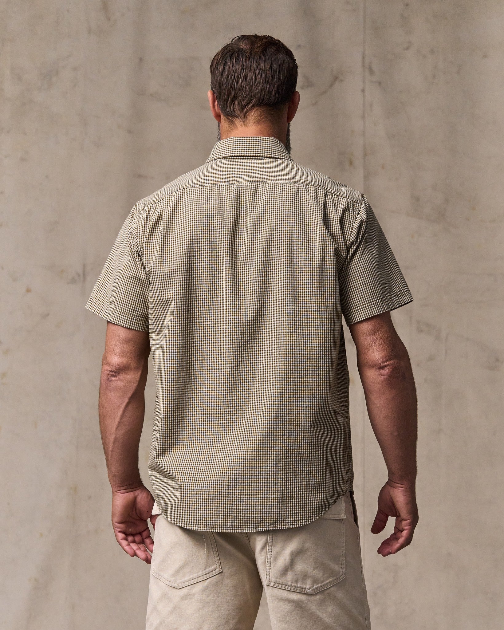 Short Sleeve Chambray Shirt - Coffee / Natural Plaid - Image 2
