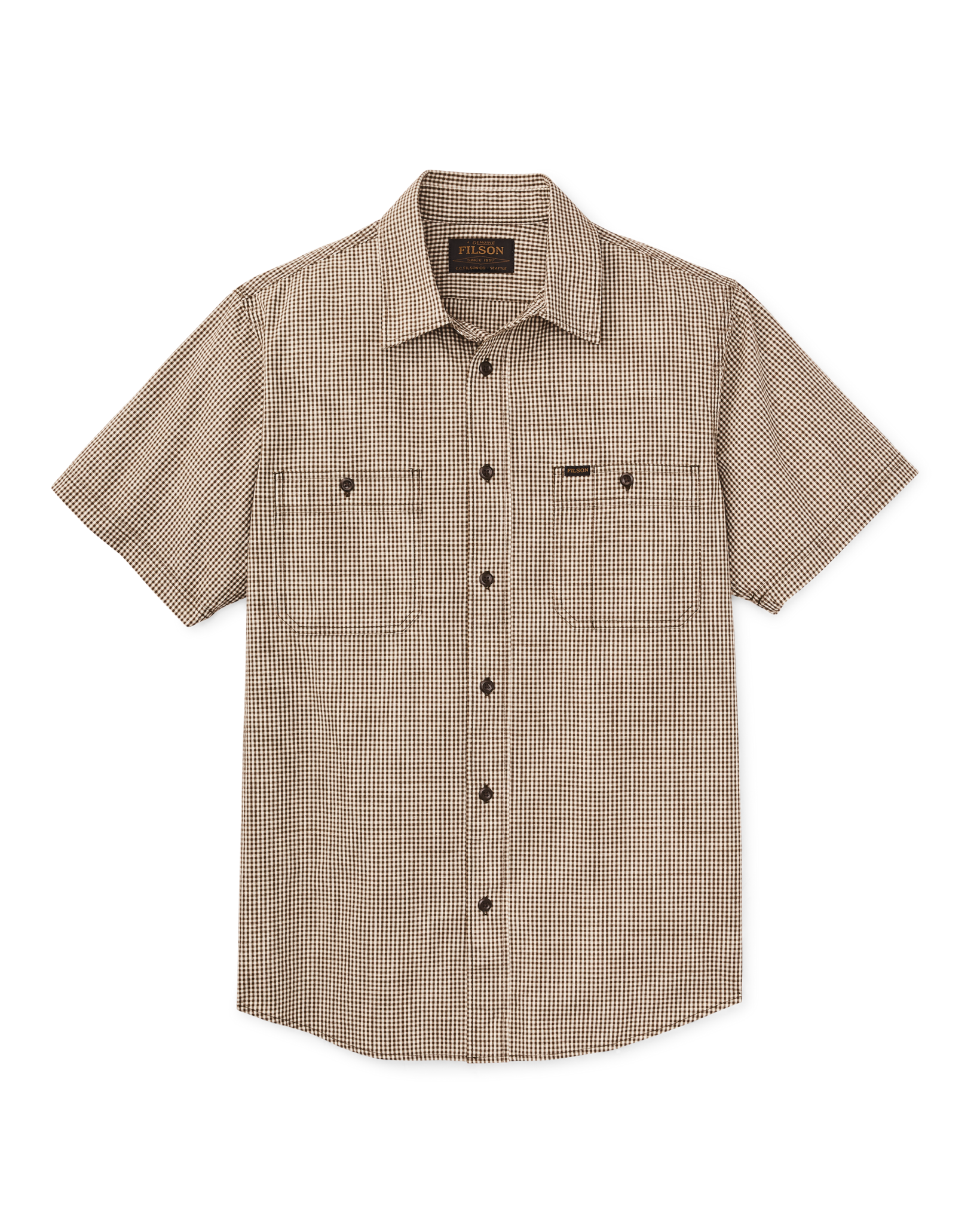 Short Sleeve Chambray Shirt - Coffee / Natural Plaid - Image 4