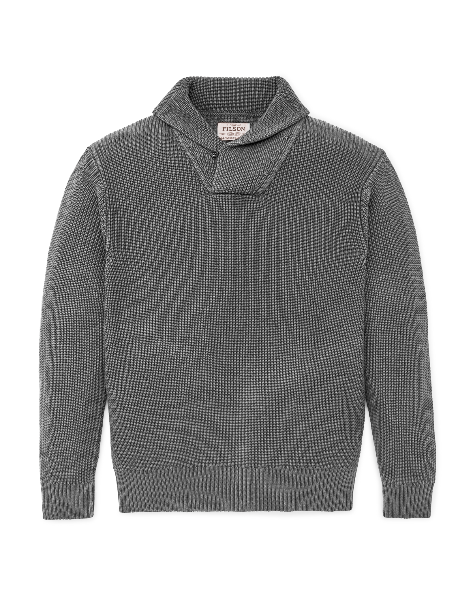 Vintage Cotton Shawl Neck Sweater - Charcoal - Image 4