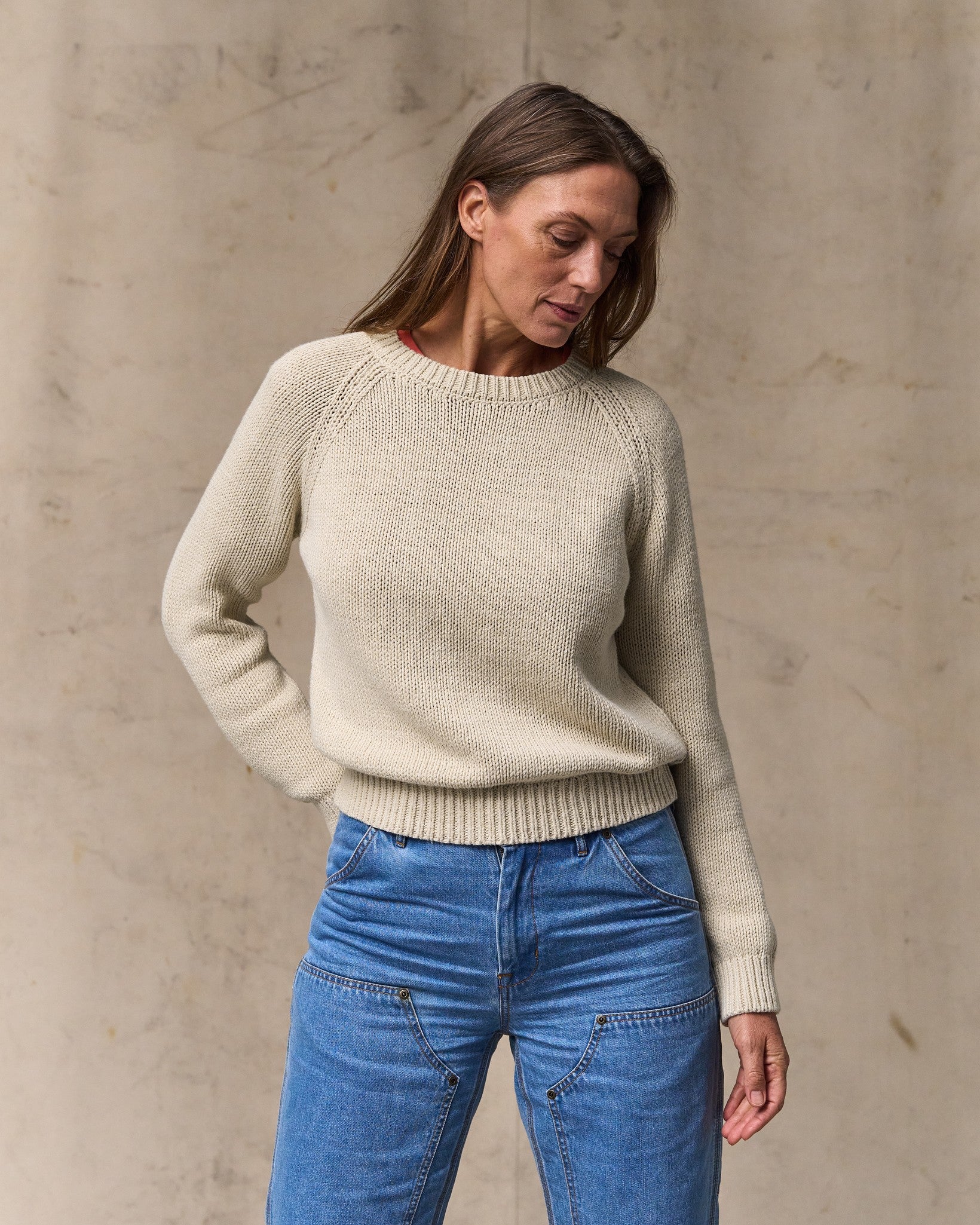 Women's Cotton Crewneck Sweater - Natural - Image 5