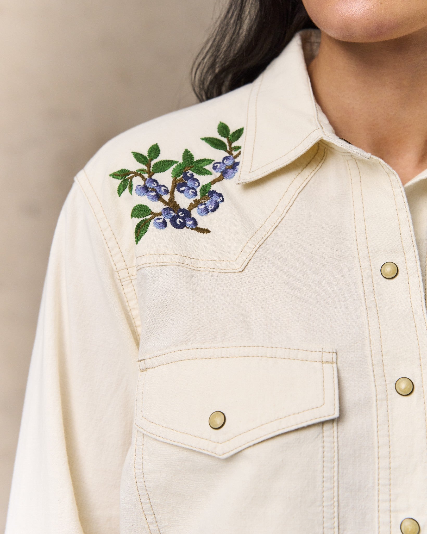 Women's Embroidered Western Shirt - Natural Seed - Image 4