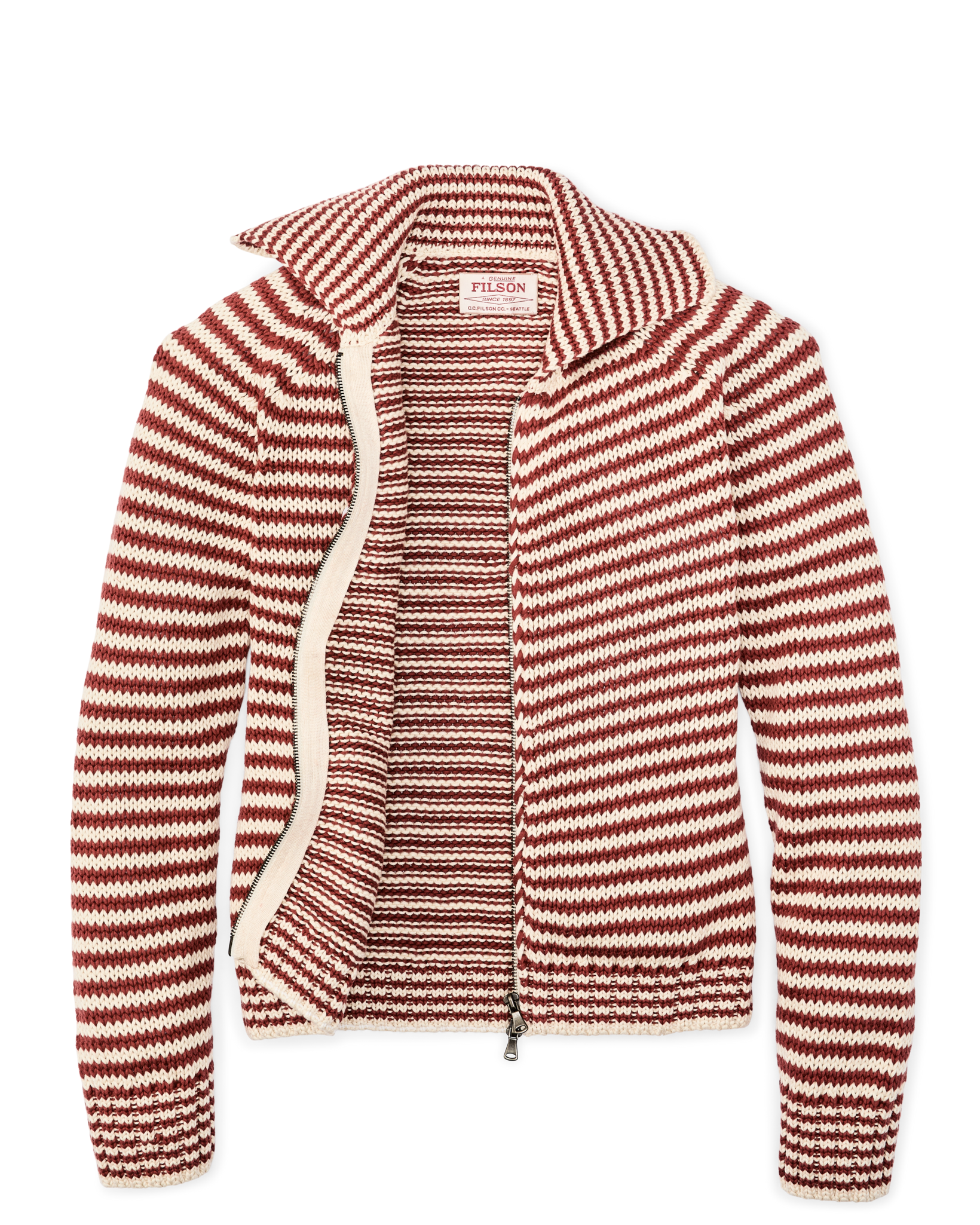 Women's Cotton Full-zip Cardigan - Brick / Sand Stripe - Image 5