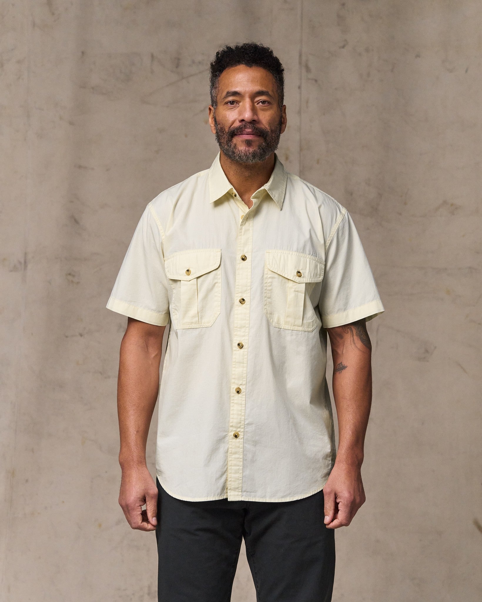 Washed Short Sleeve Feather Cloth Shirt - Ivory - Image 5