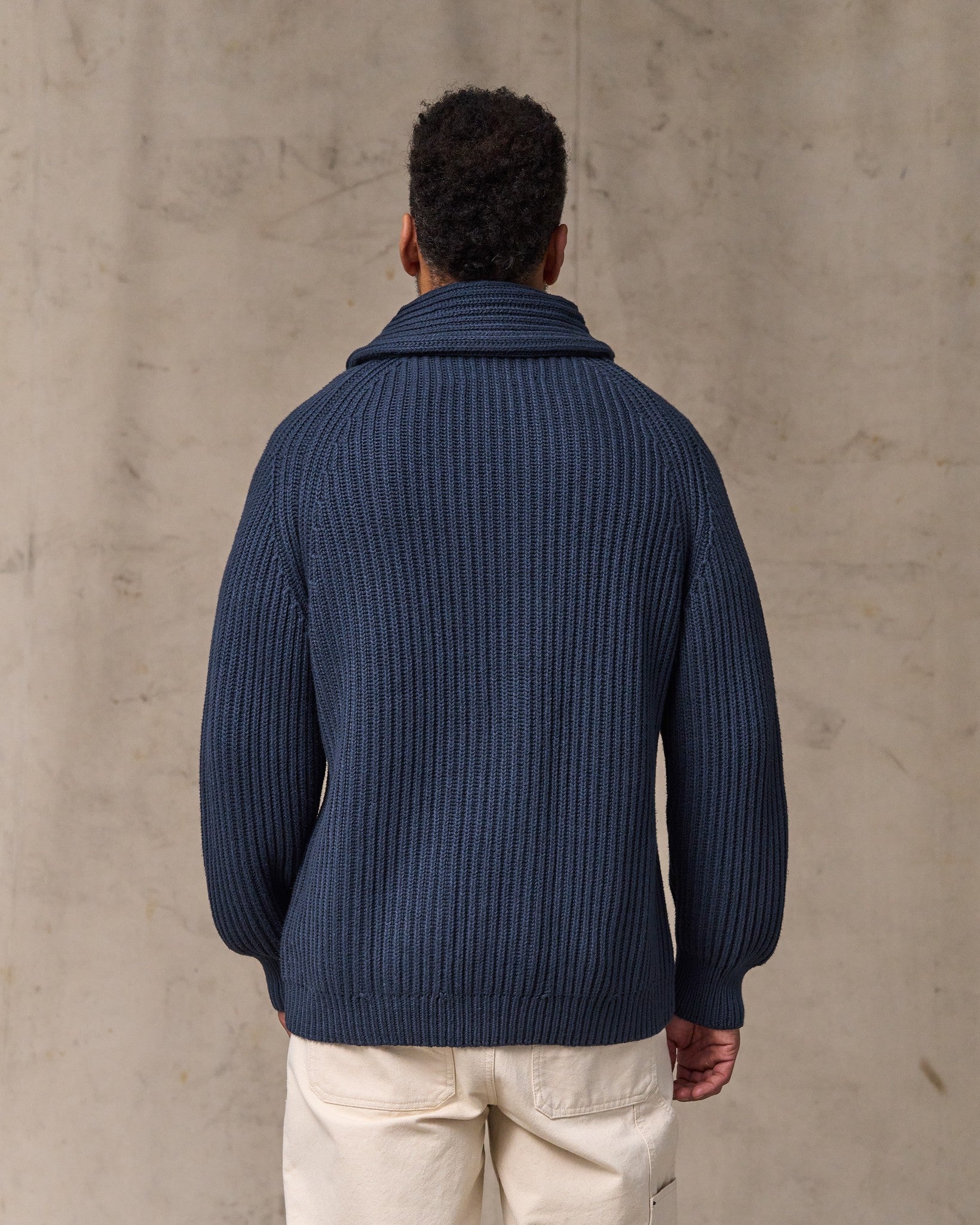 Fisherman Rib Cotton Cardigan - Navy - Image 2