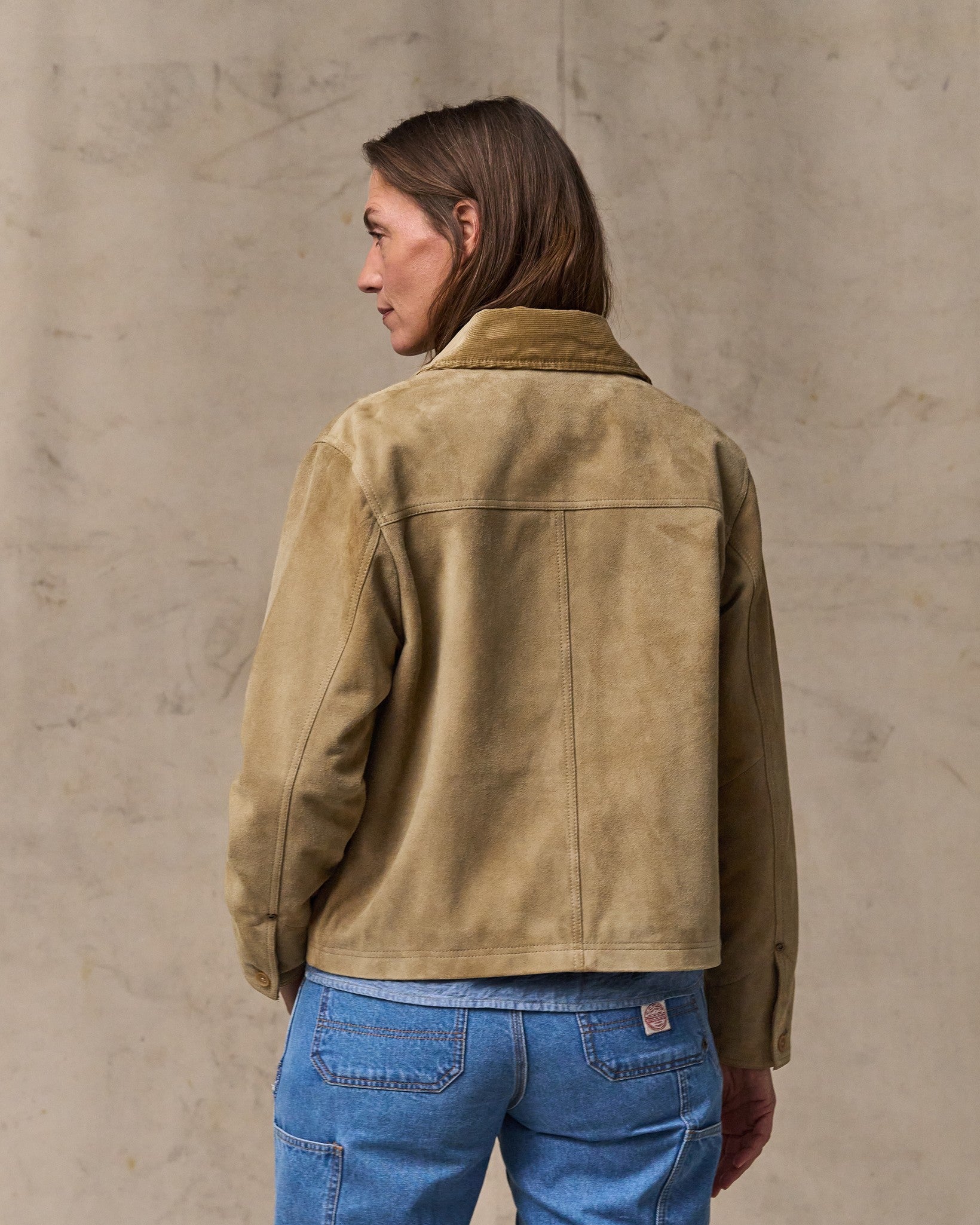 Women's Short Suede Barn Jacket - Light Gray - Image 2