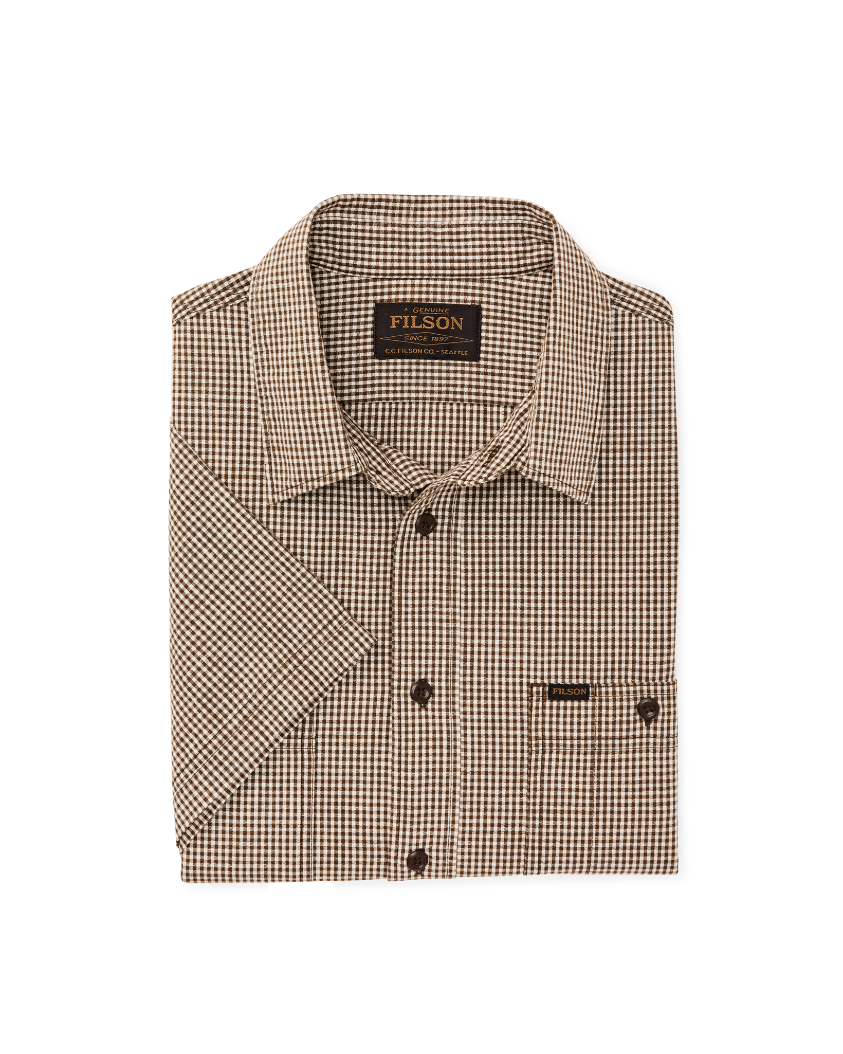 Short Sleeve Chambray Shirt - Coffee / Natural Plaid - Image 6