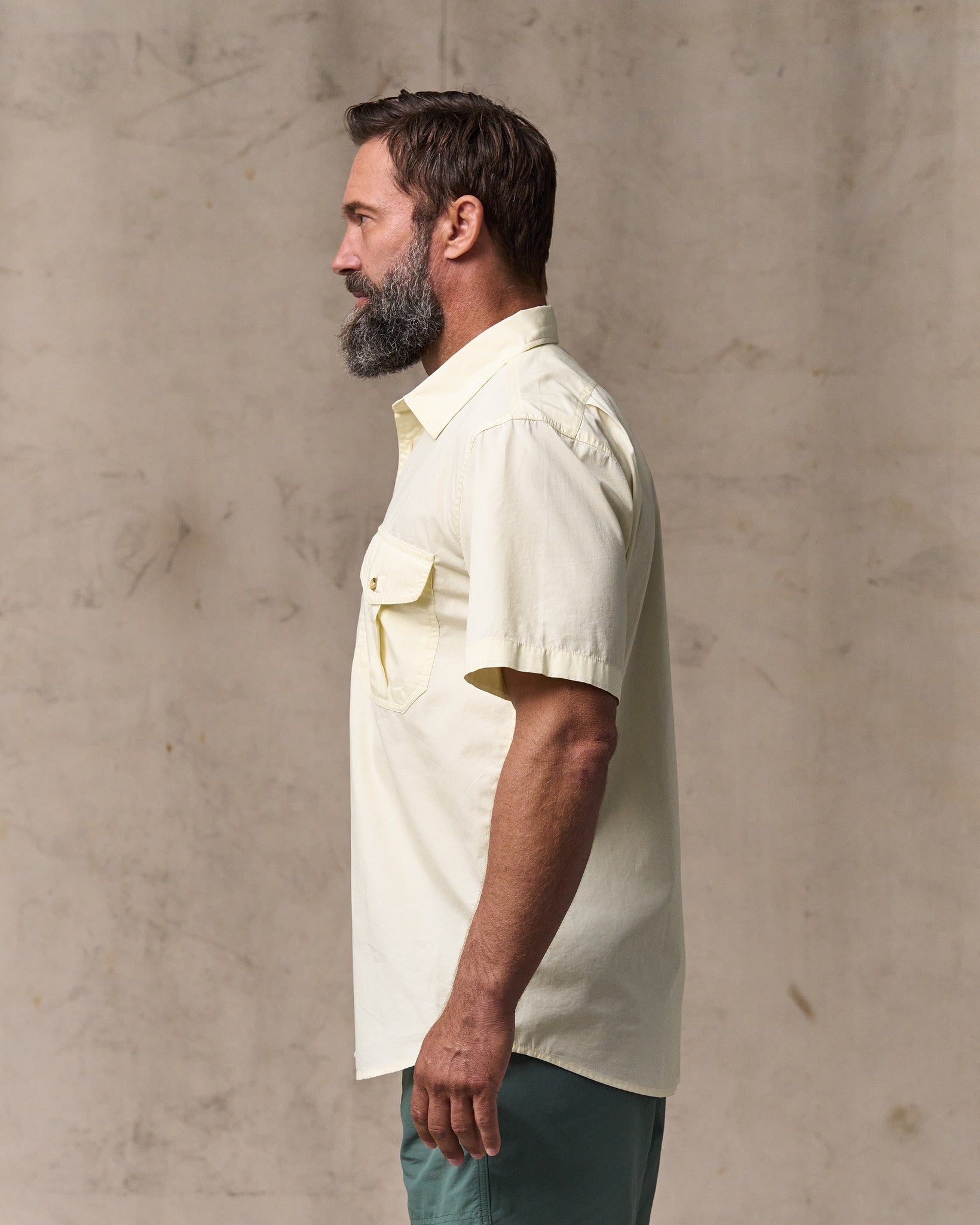 Washed Short Sleeve Feather Cloth Shirt - Ivory - Image 3