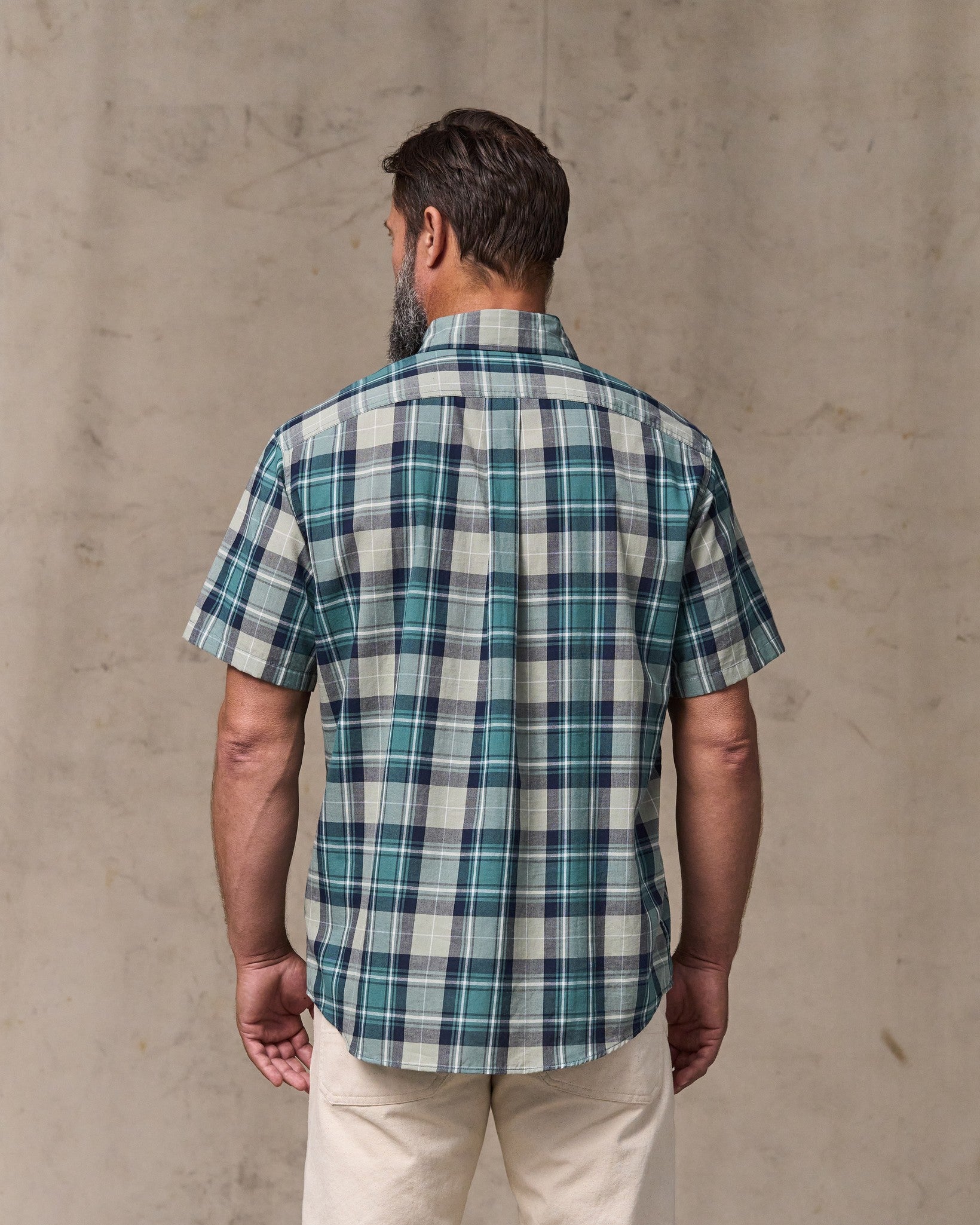 Short Sleeve Madras Popover Shirt - Gray / Teal Multicolor - Image 2