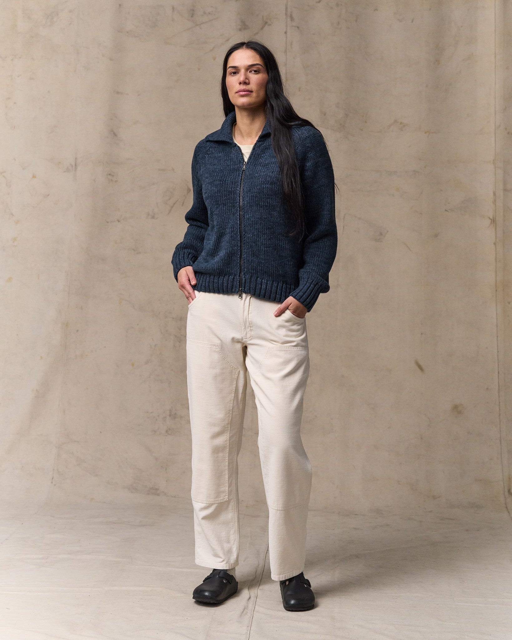 Women's Cotton Full-zip Cardigan - Navy / Marl - Image 4