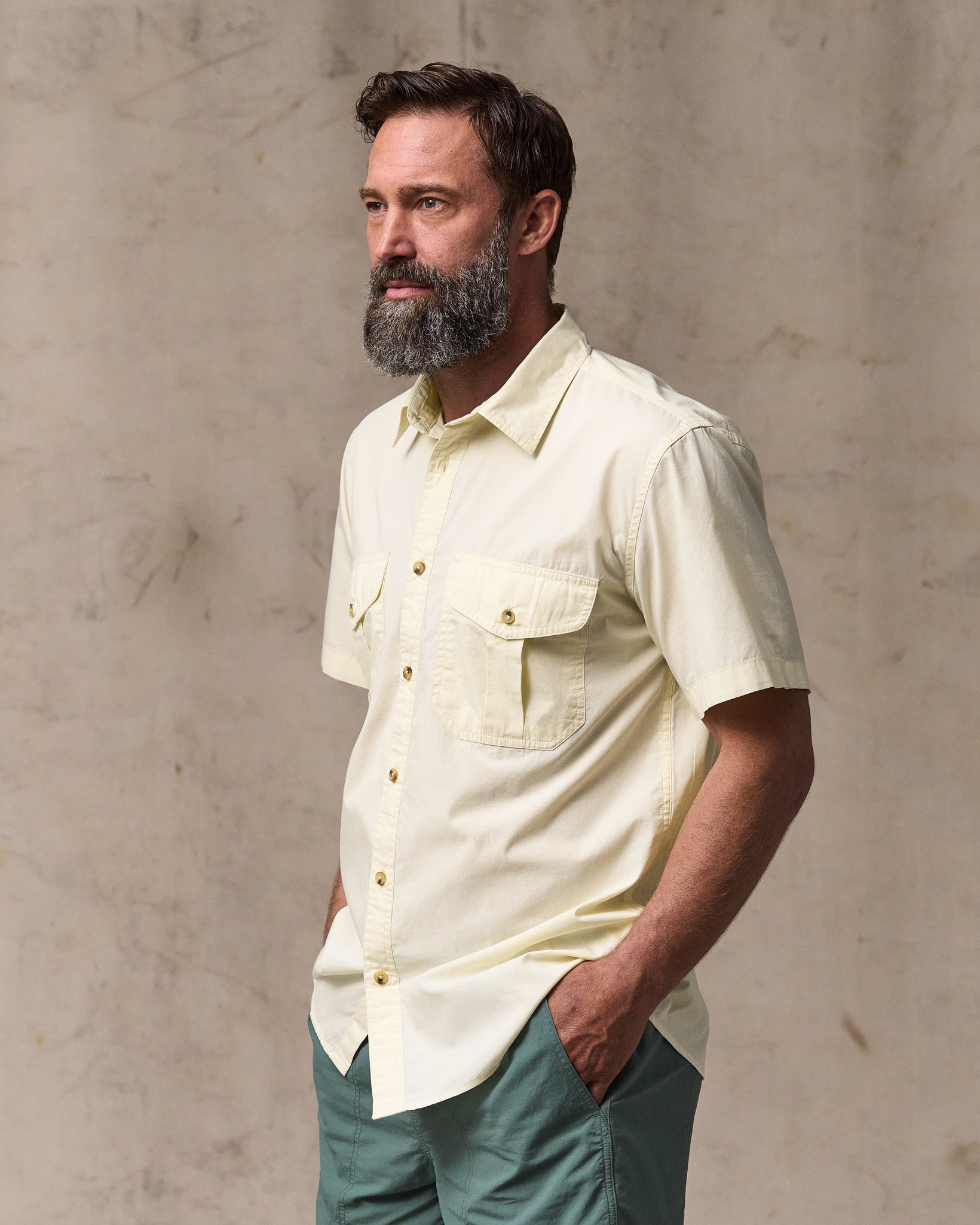 Washed Short Sleeve Feather Cloth Shirt - Ivory - Image 4