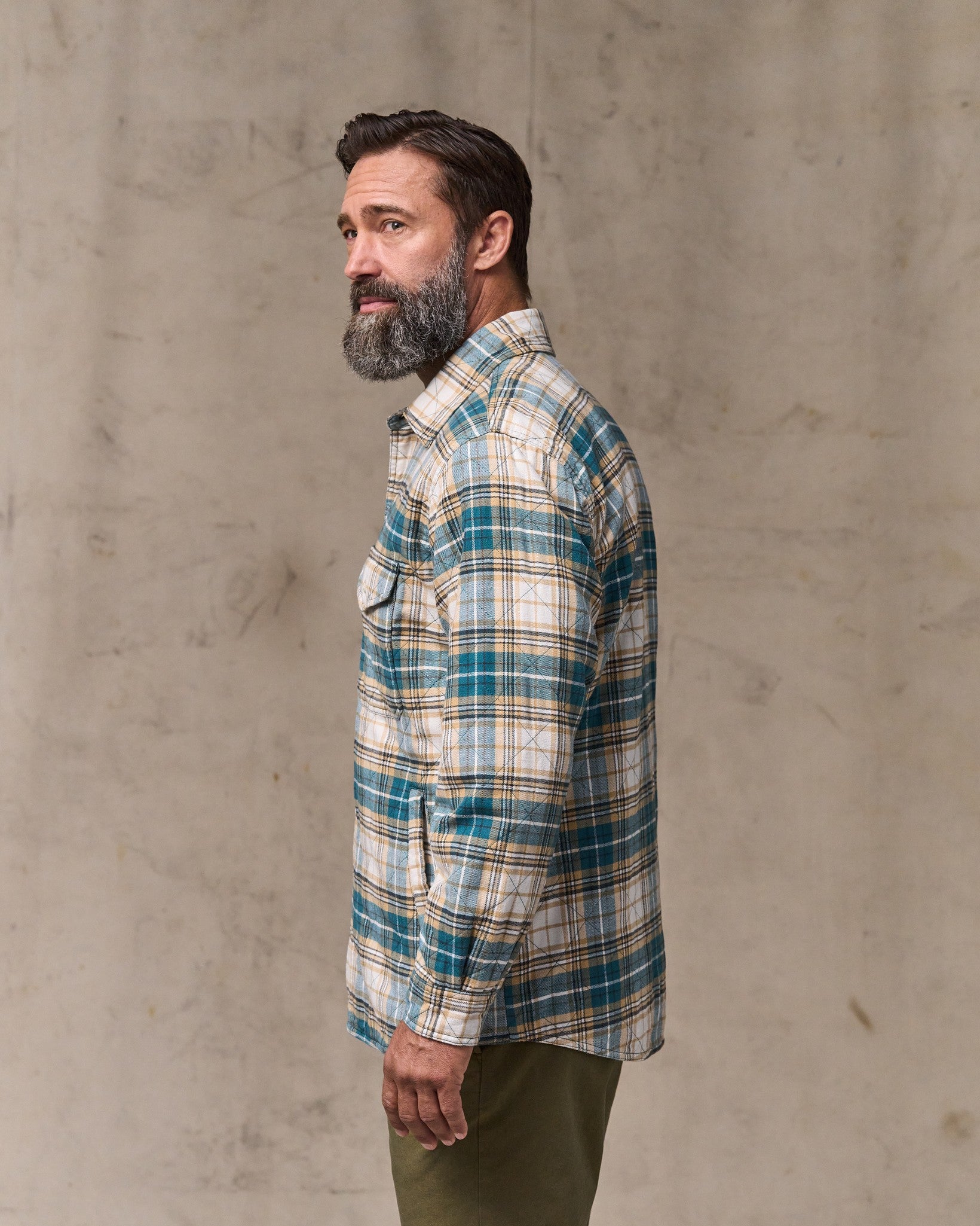 Insulated Flannel Jac-shirt - Teal / Khaki Plaid - Image 3
