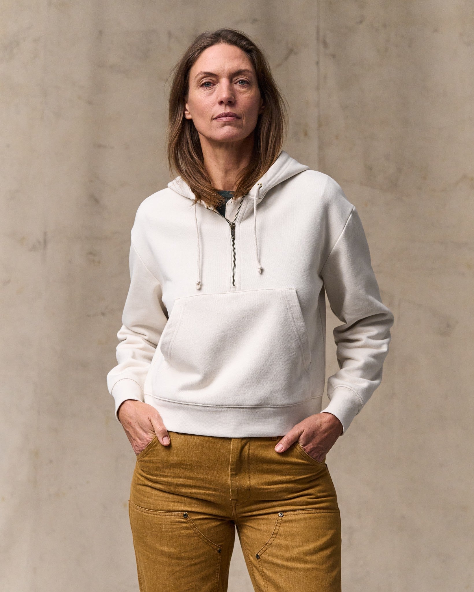Women's French Terry Half-zip Hoodie - Ivory