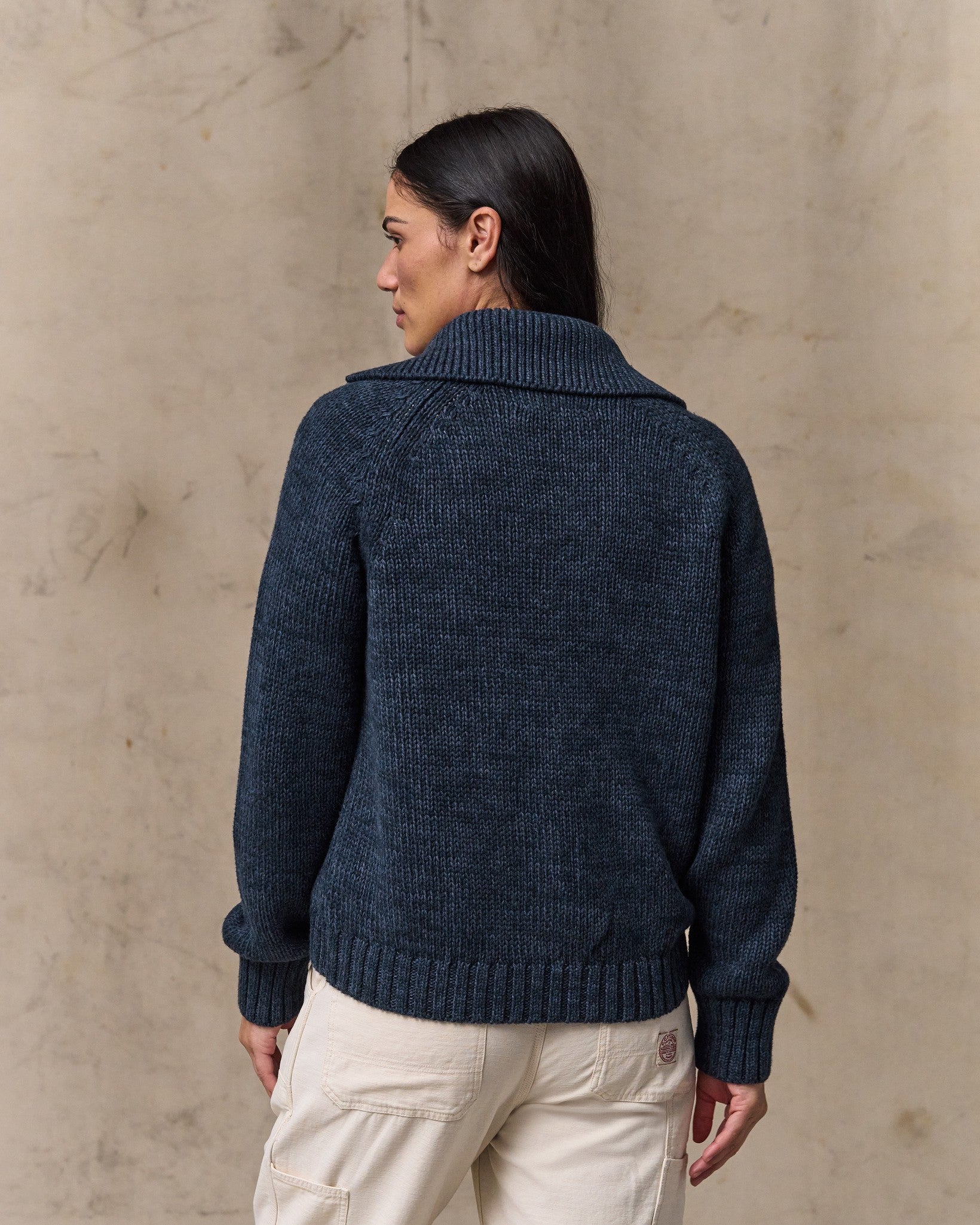 Women's Cotton Full-zip Cardigan - Navy / Marl - Image 2